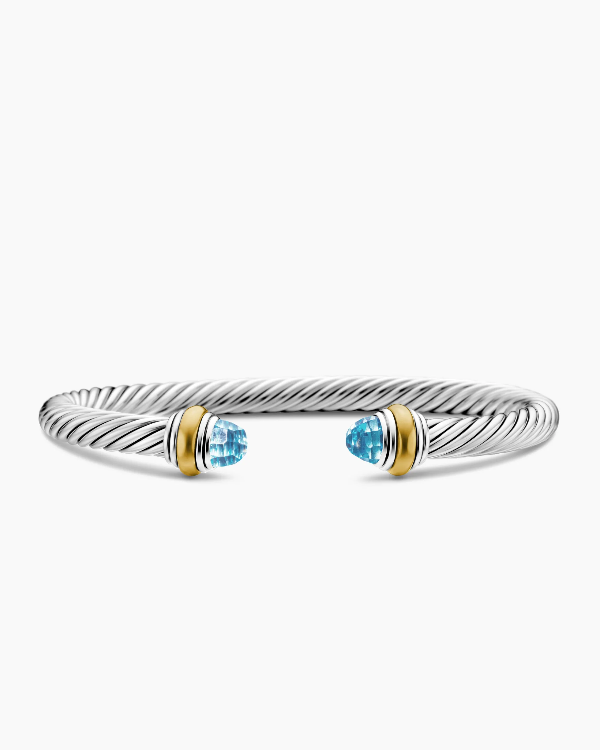 Classic Cable Bracelet Sterling Silver with 14K Yellow Gold and Blue Topaz, 5mm