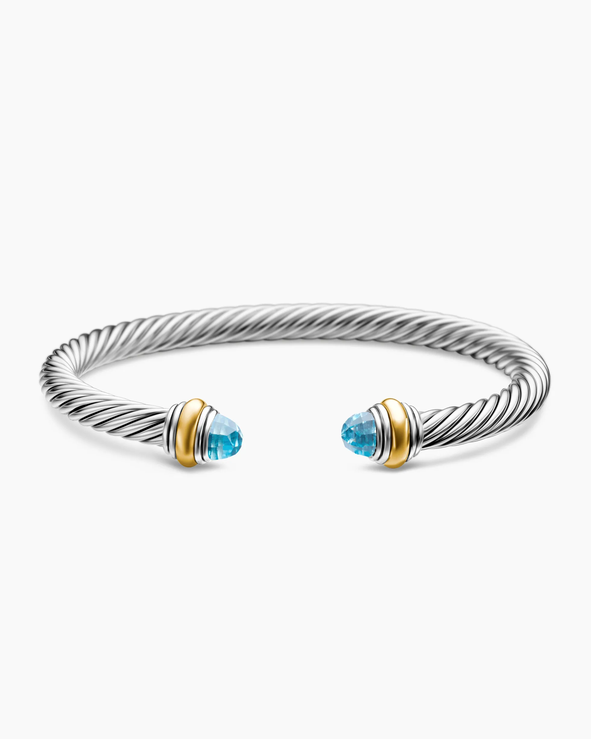 Classic Cable Bracelet Sterling Silver with 14K Yellow Gold and Blue Topaz, 5mm