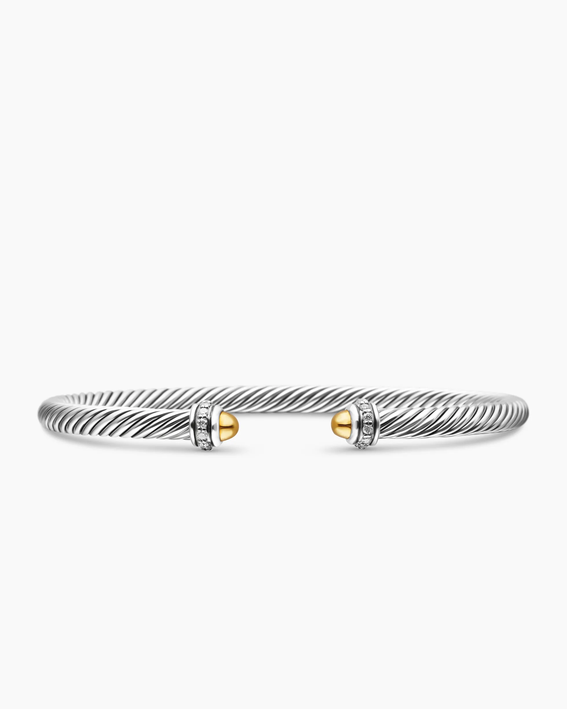 Classic Cable Bracelet Sterling Silver with 18K Yellow Gold Domes and Diamonds, 4mm