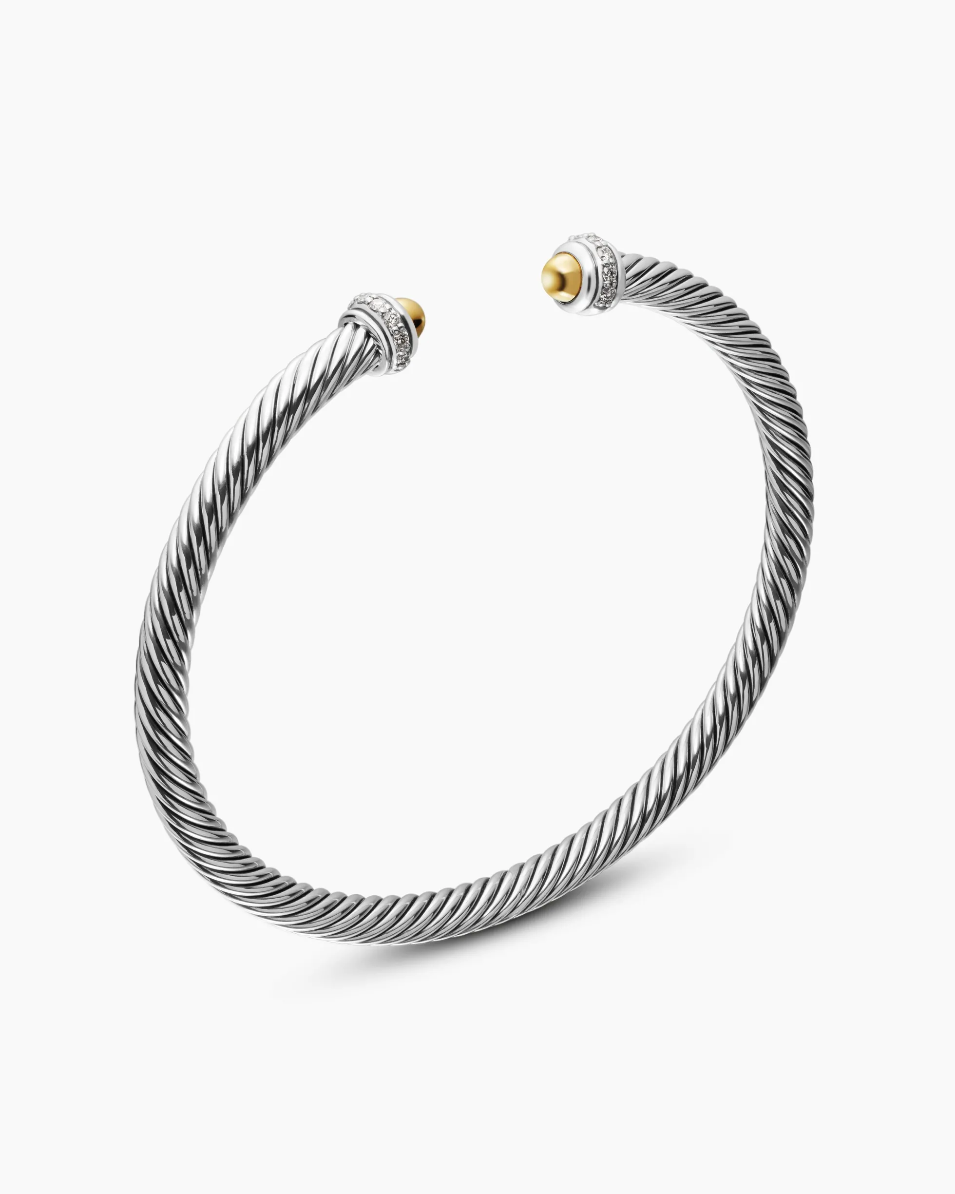 Classic Cable Bracelet Sterling Silver with 18K Yellow Gold Domes and Diamonds, 4mm