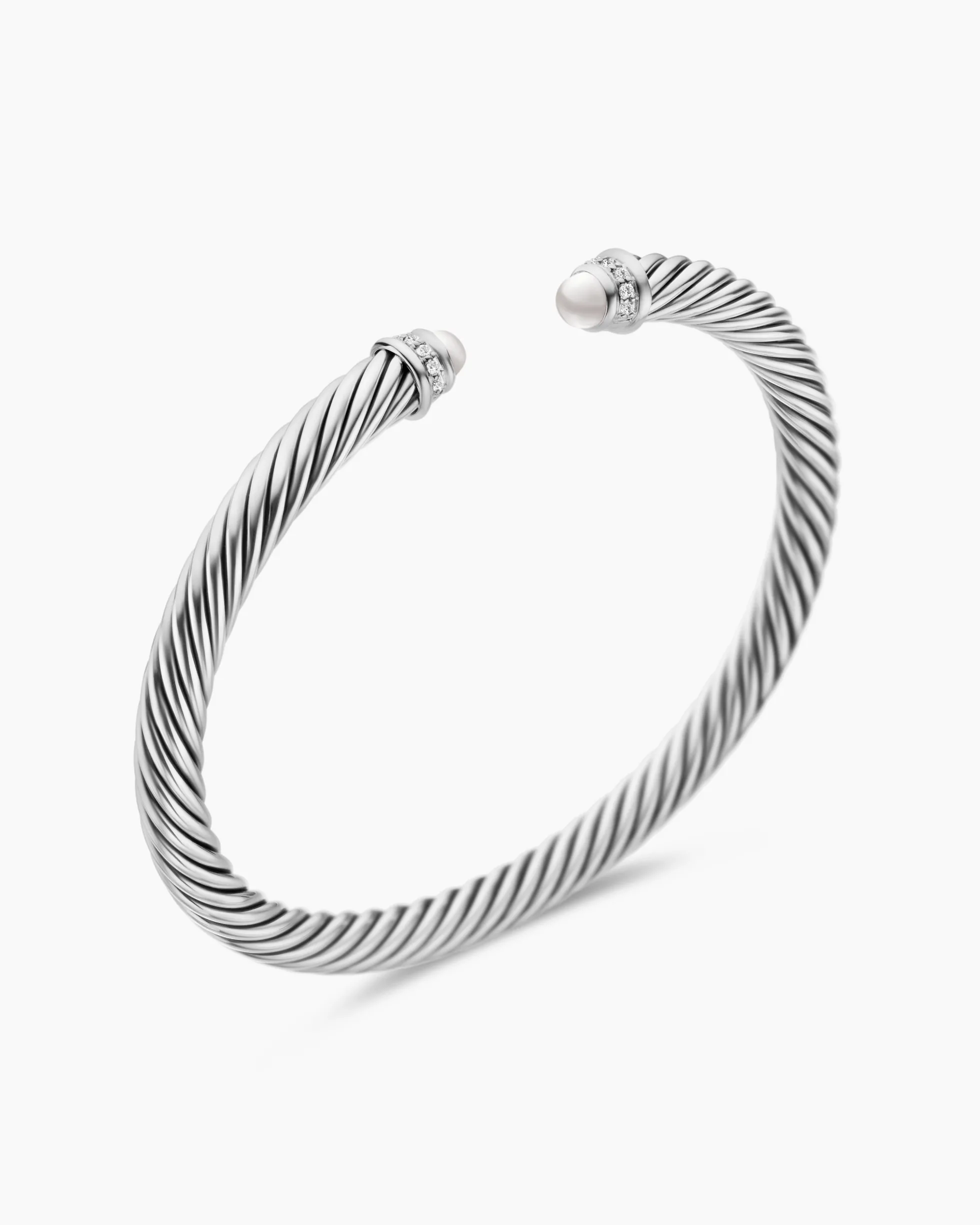 Classic Cable Bracelet Sterling Silver with Pearls and Diamonds, 5mm