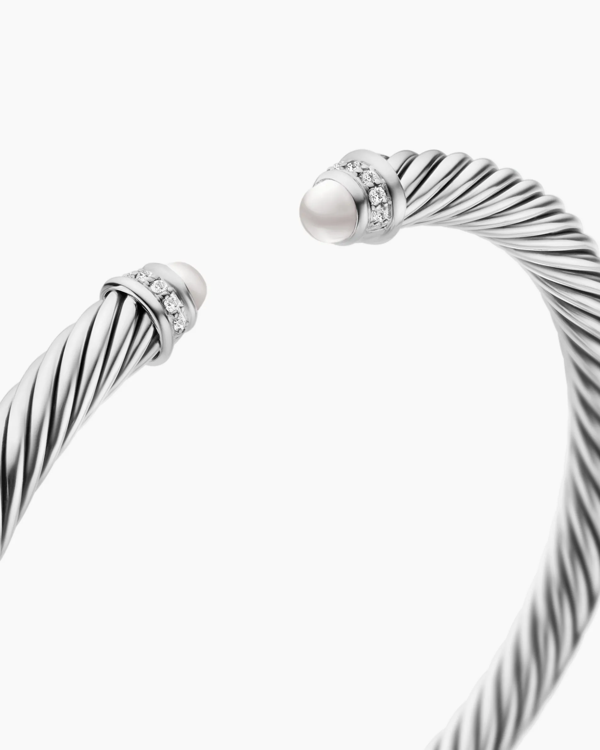 Classic Cable Bracelet Sterling Silver with Pearls and Diamonds, 5mm