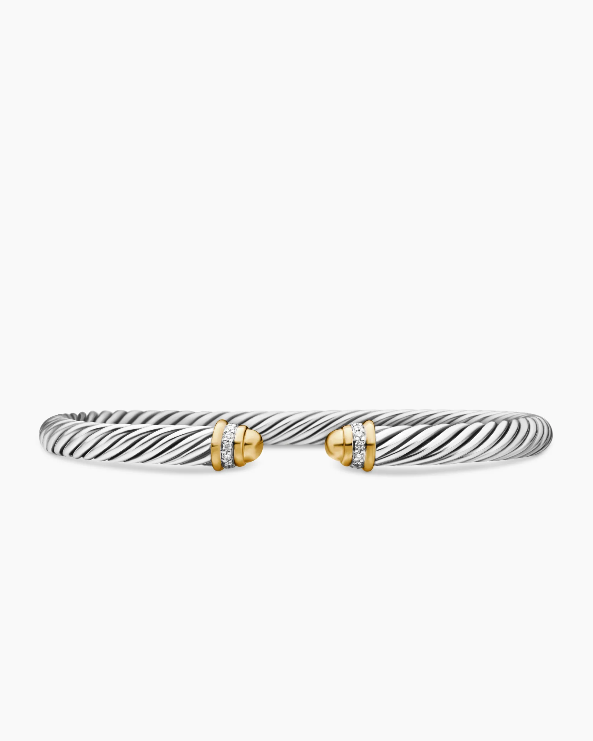 Classic Cable Bracelet Sterling Silver with 18K Yellow Gold, Gold Domes and Diamonds, 5mm