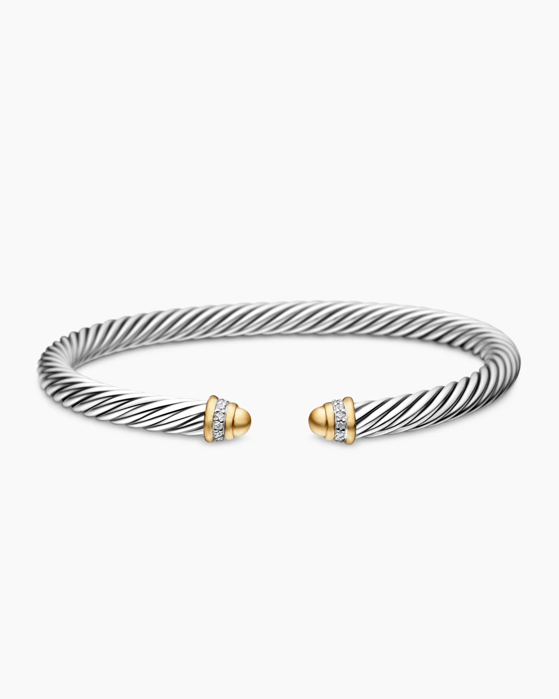 Classic Cable Bracelet Sterling Silver with 18K Yellow Gold, Gold Domes and Diamonds, 5mm