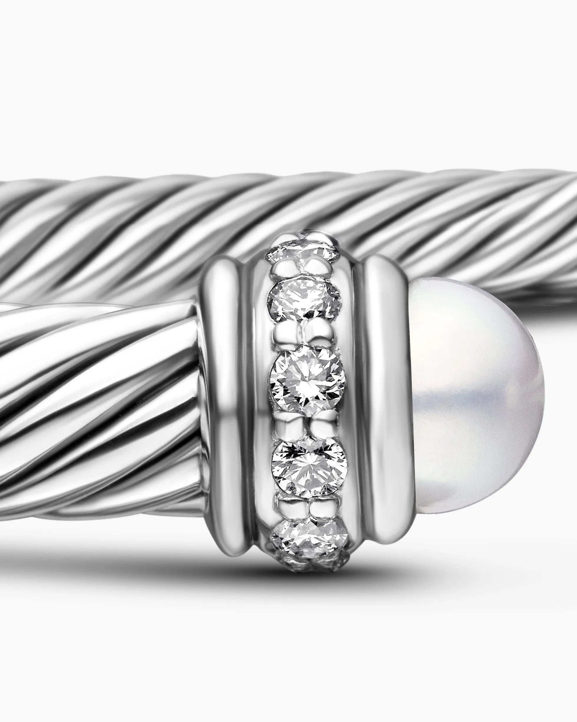 Classic Cable Bracelet Sterling Silver with Pearls and Diamonds, 4mm