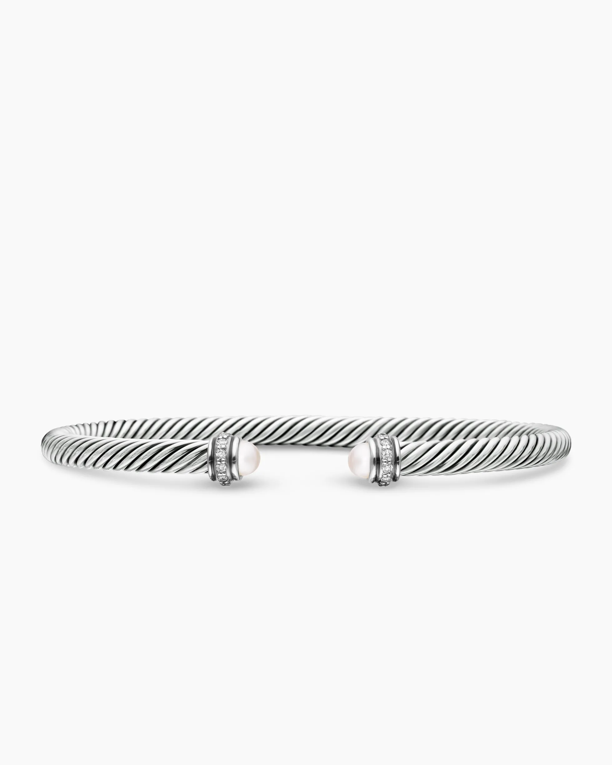 Classic Cable Bracelet Sterling Silver with Pearls and Diamonds, 4mm