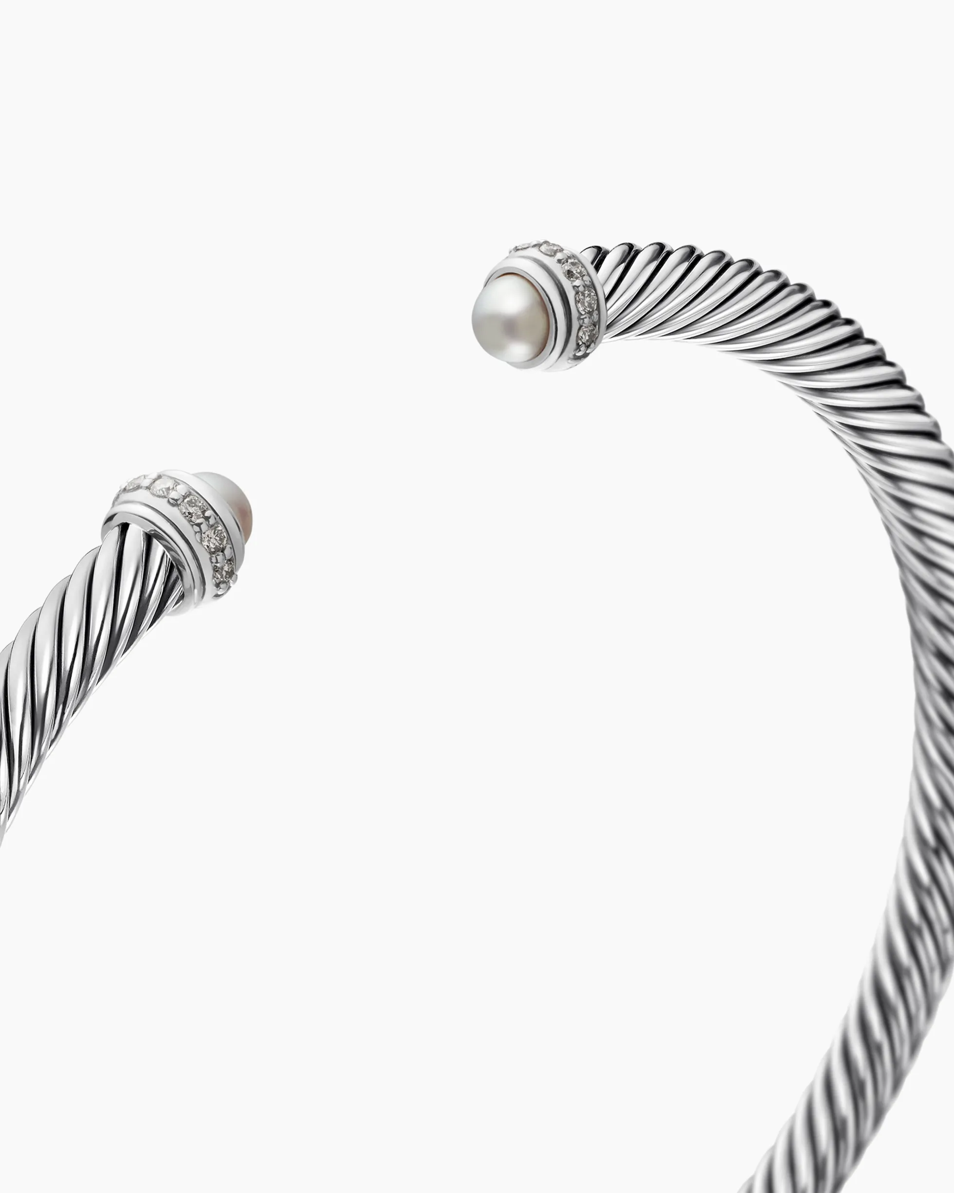 Classic Cable Bracelet Sterling Silver with Pearls and Diamonds, 4mm