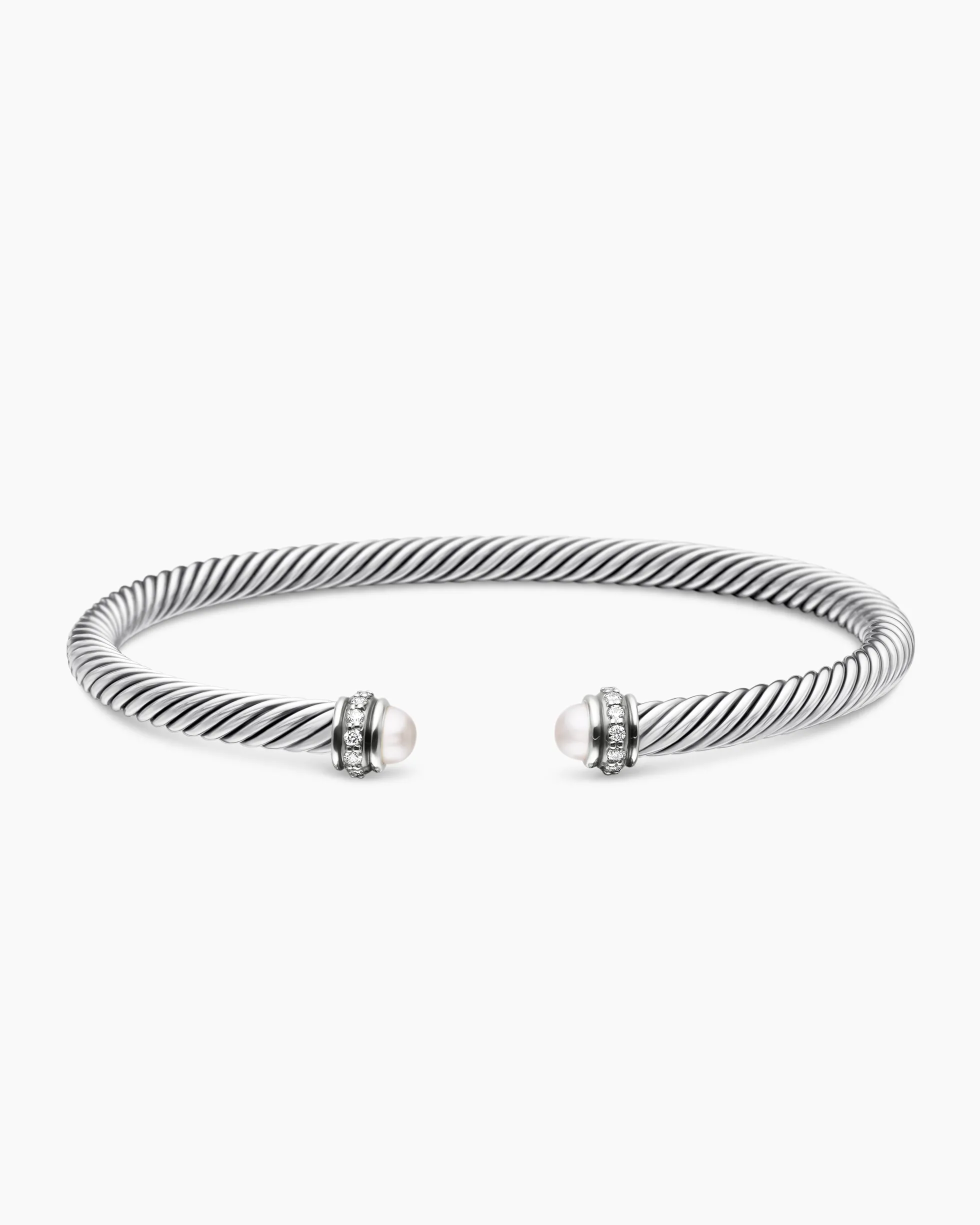 Classic Cable Bracelet Sterling Silver with Pearls and Diamonds, 4mm