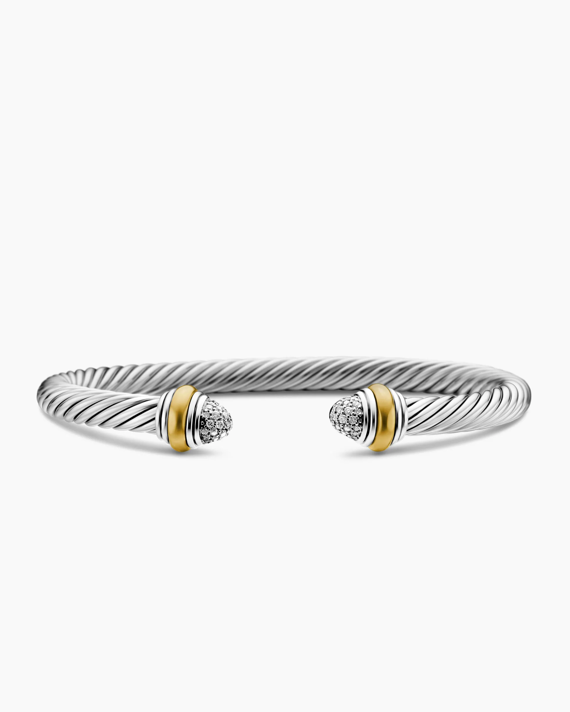 Classic Cable Bracelet Sterling Silver with 14K Yellow Gold and Pavé Diamond Domes, 5mm