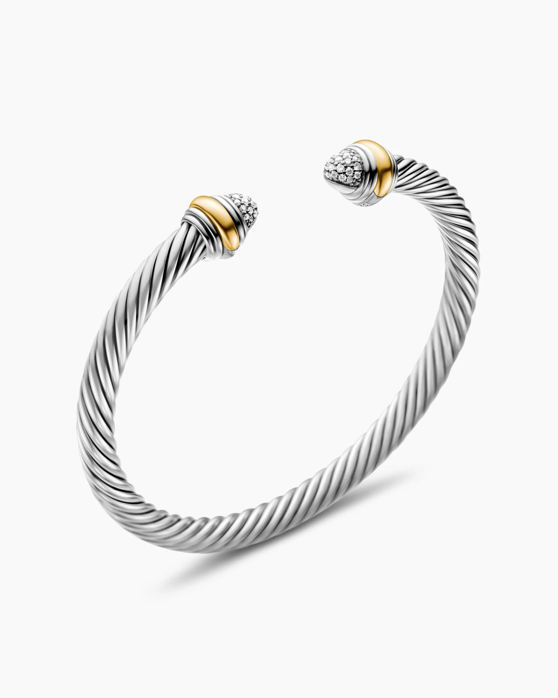 Classic Cable Bracelet Sterling Silver with 14K Yellow Gold and Pavé Diamond Domes, 5mm