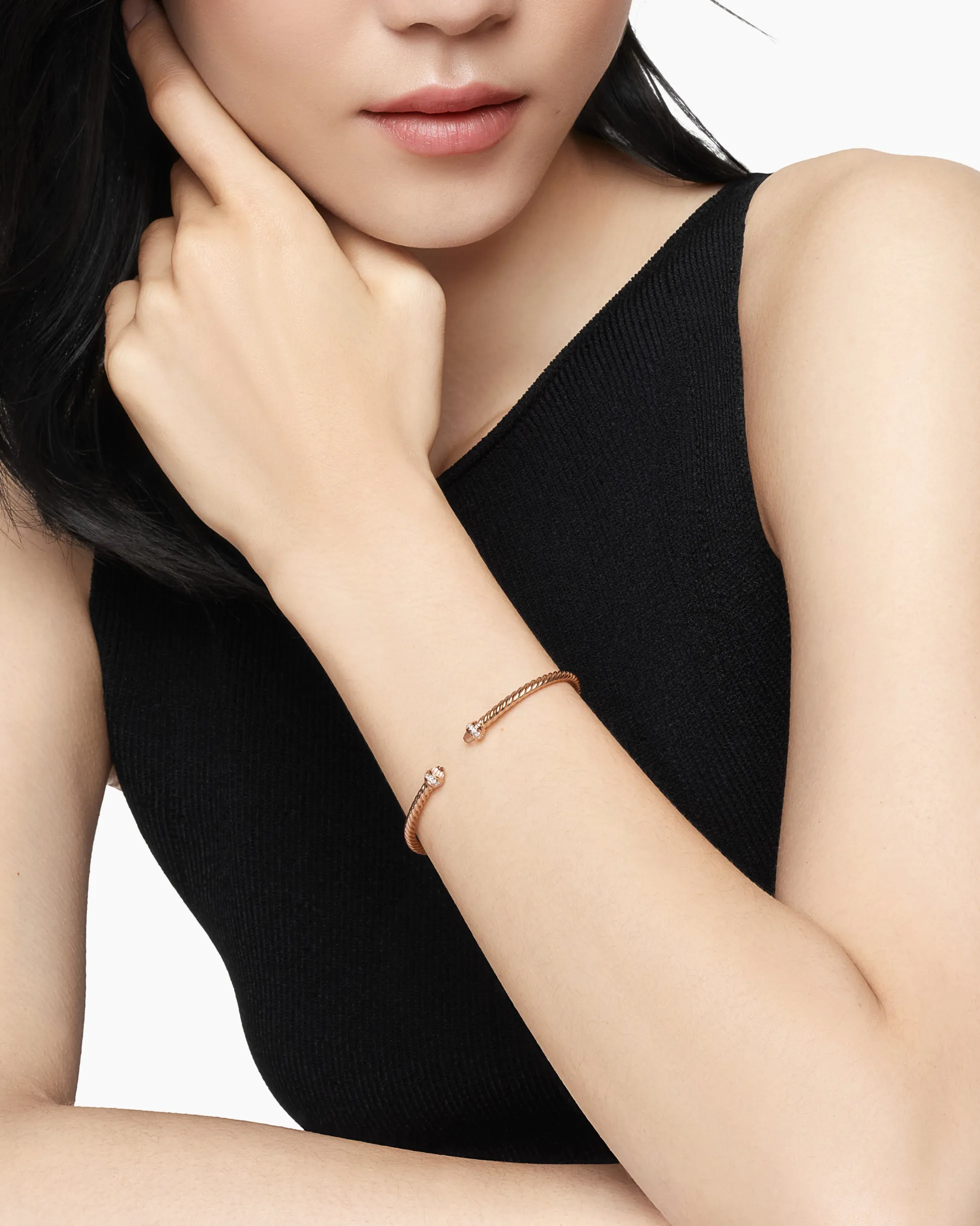 Classic Cablespira® Bracelet 18K Rose Gold with Morganite and Diamonds, 3mm