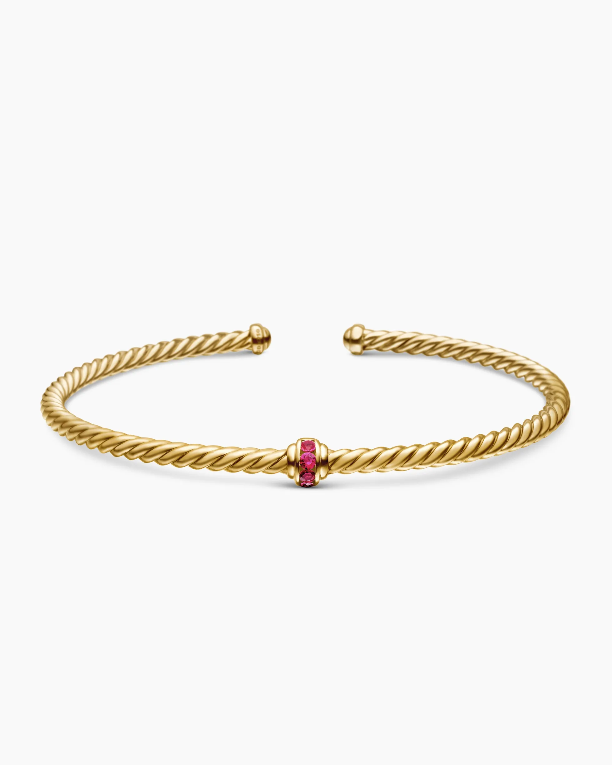 Classic Cablespira® Station Bracelet 18K Yellow Gold with Pavé Rubies, 3mm