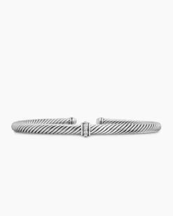 Classic Cable Station Bracelet Sterling Silver with Diamonds, 4mm