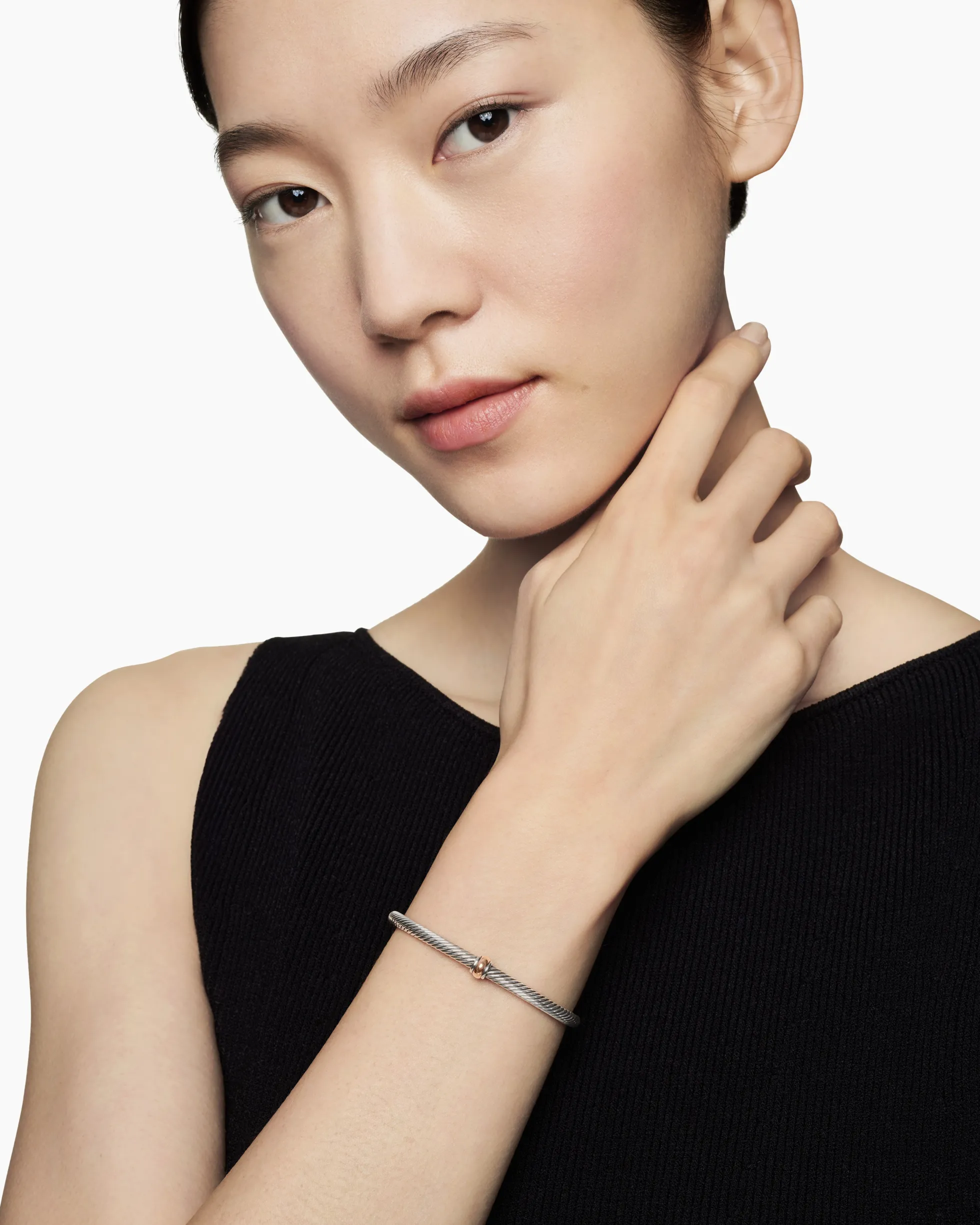 Classic Cable Station Bracelet Sterling Silver with 18K Rose Gold, 4mm