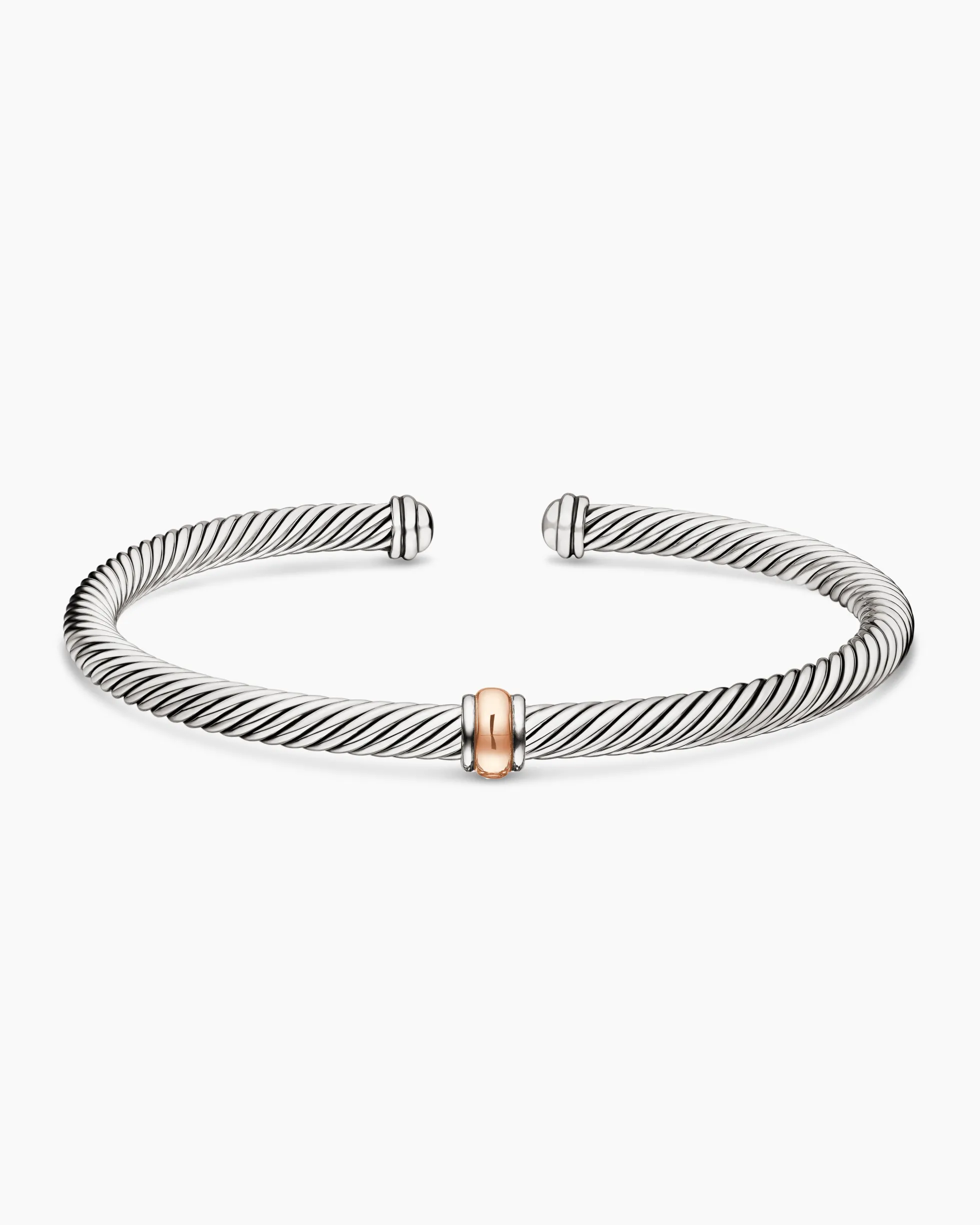 Classic Cable Station Bracelet Sterling Silver with 18K Rose Gold, 4mm