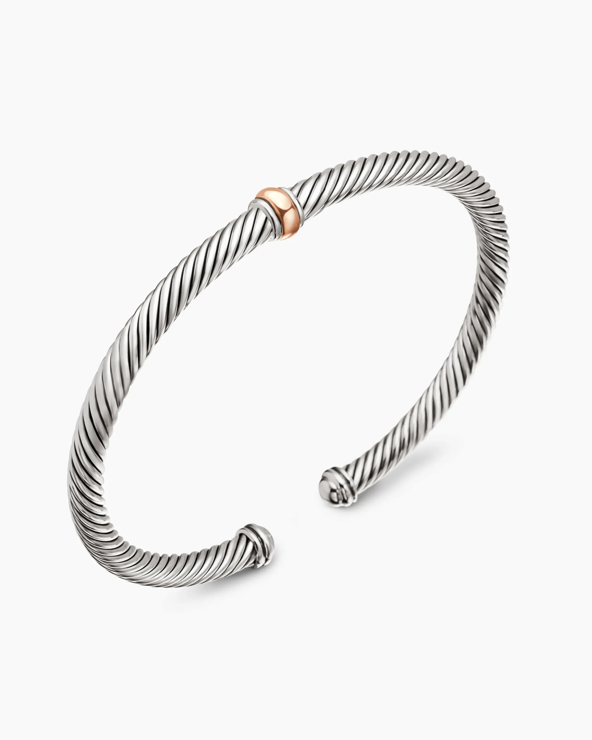 Classic Cable Station Bracelet Sterling Silver with 18K Rose Gold, 4mm
