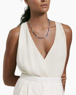 Color Bead Necklace 18K Yellow Gold with Pearls, 4mm