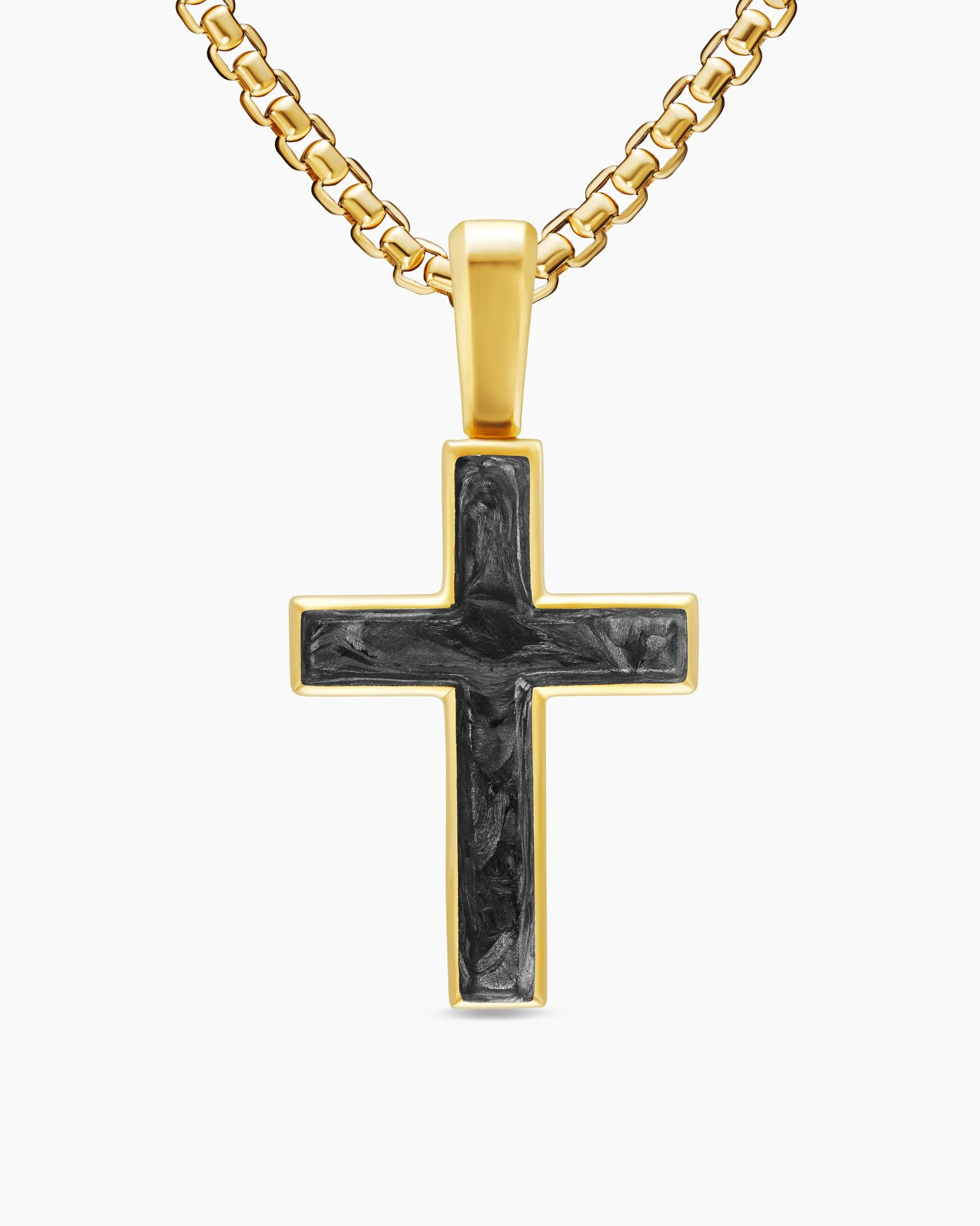 Cross Amulet 18K Yellow Gold with Forged Carbon, 24mm