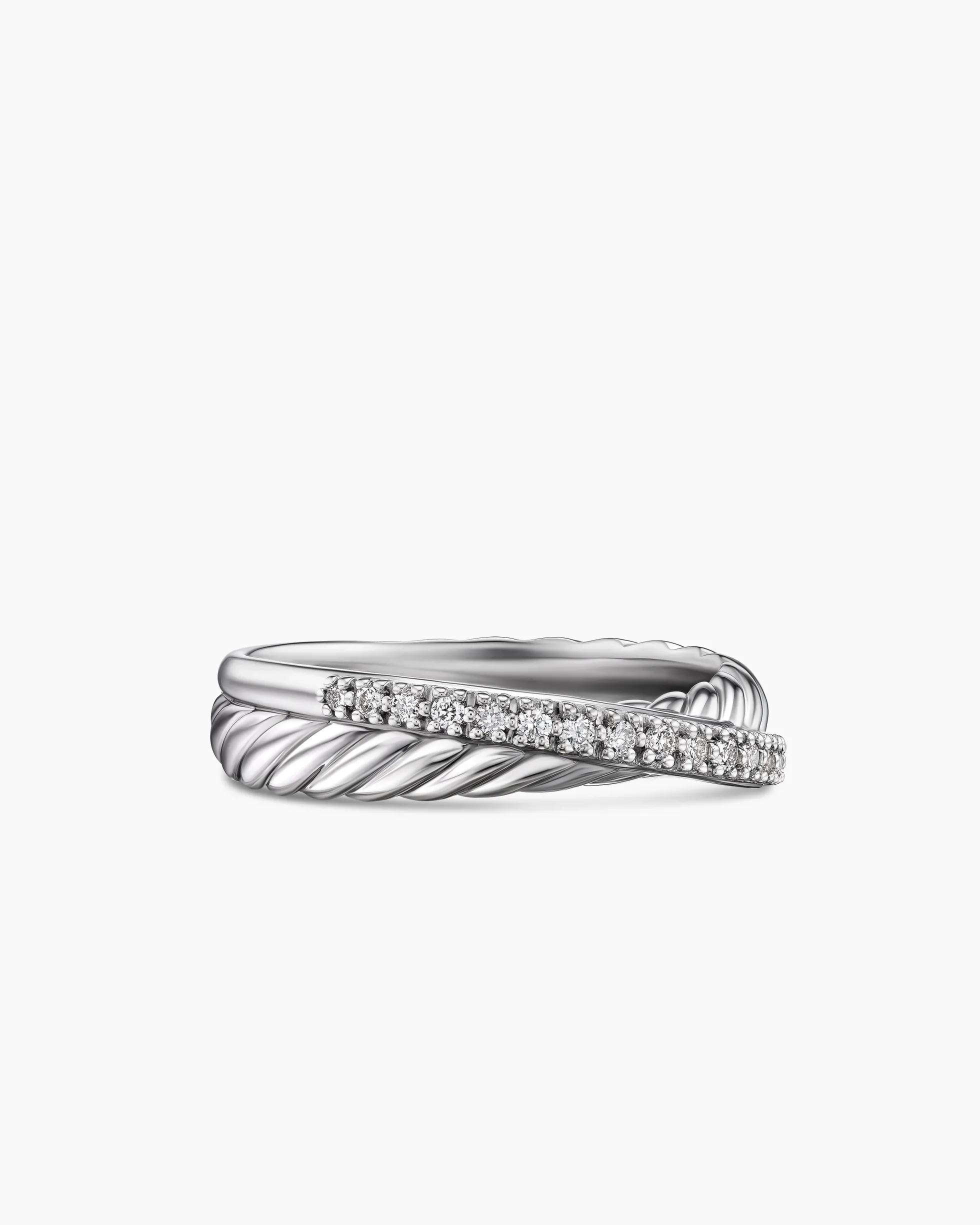 Crossover Band Ring Sterling Silver with Diamonds, 5.3mm