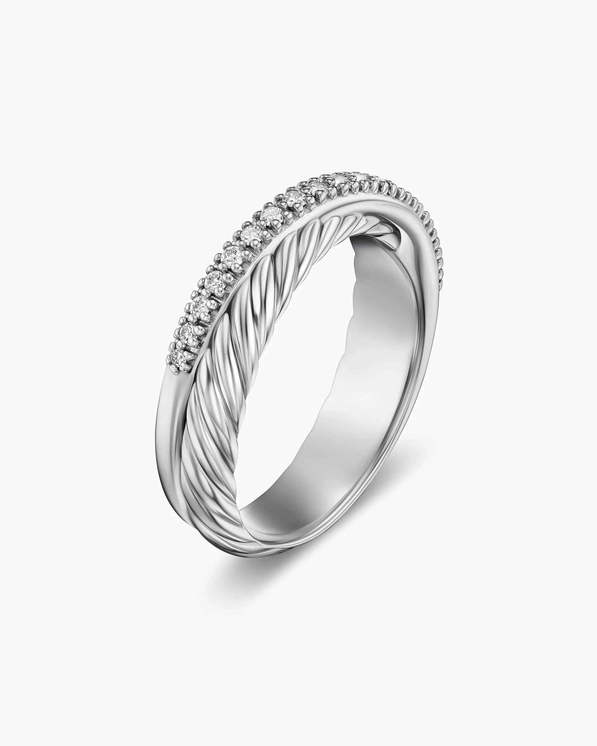 Crossover Band Ring Sterling Silver with Diamonds, 5.3mm