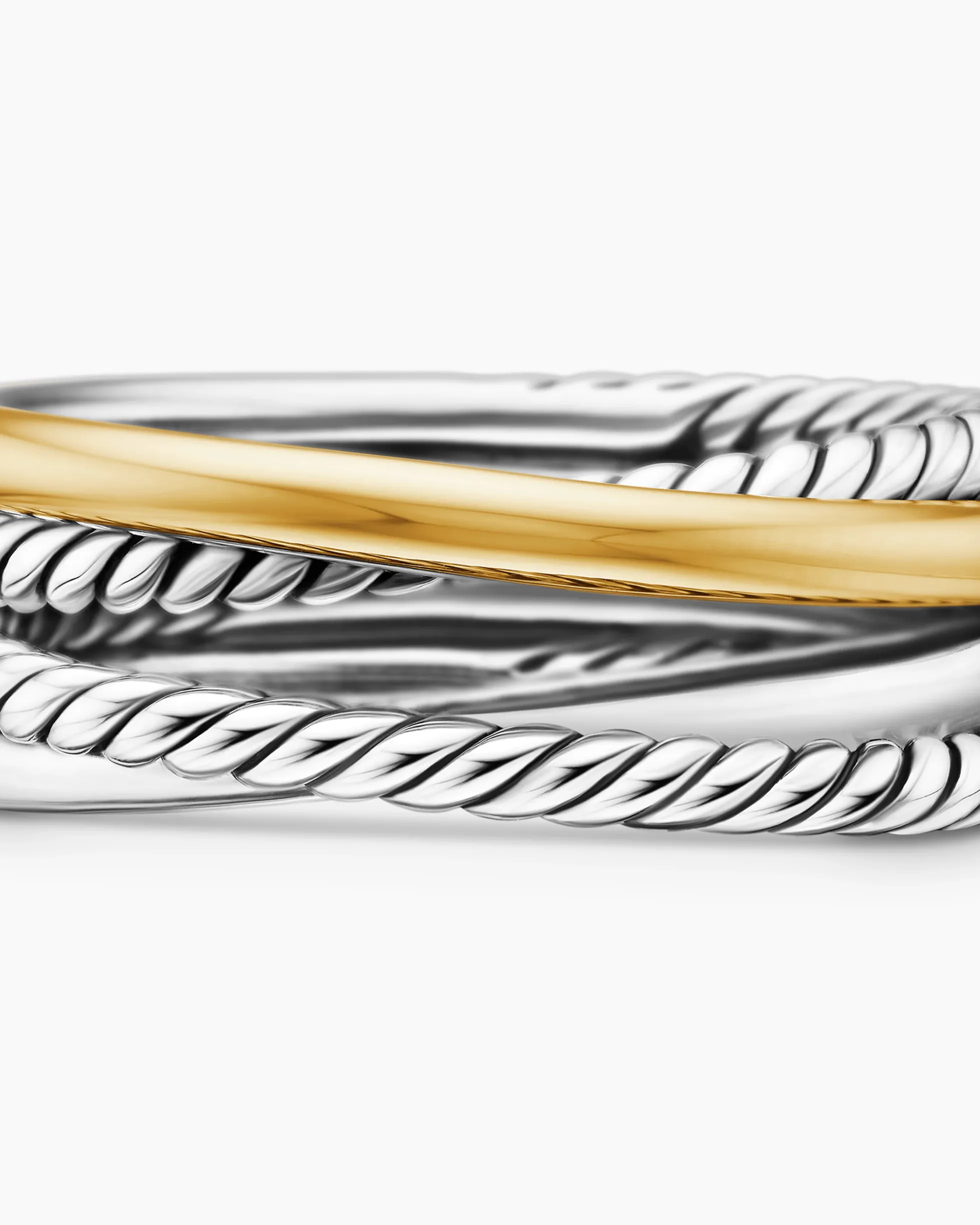 Crossover Band Ring Sterling Silver with 18K Yellow Gold, 6.8mm
