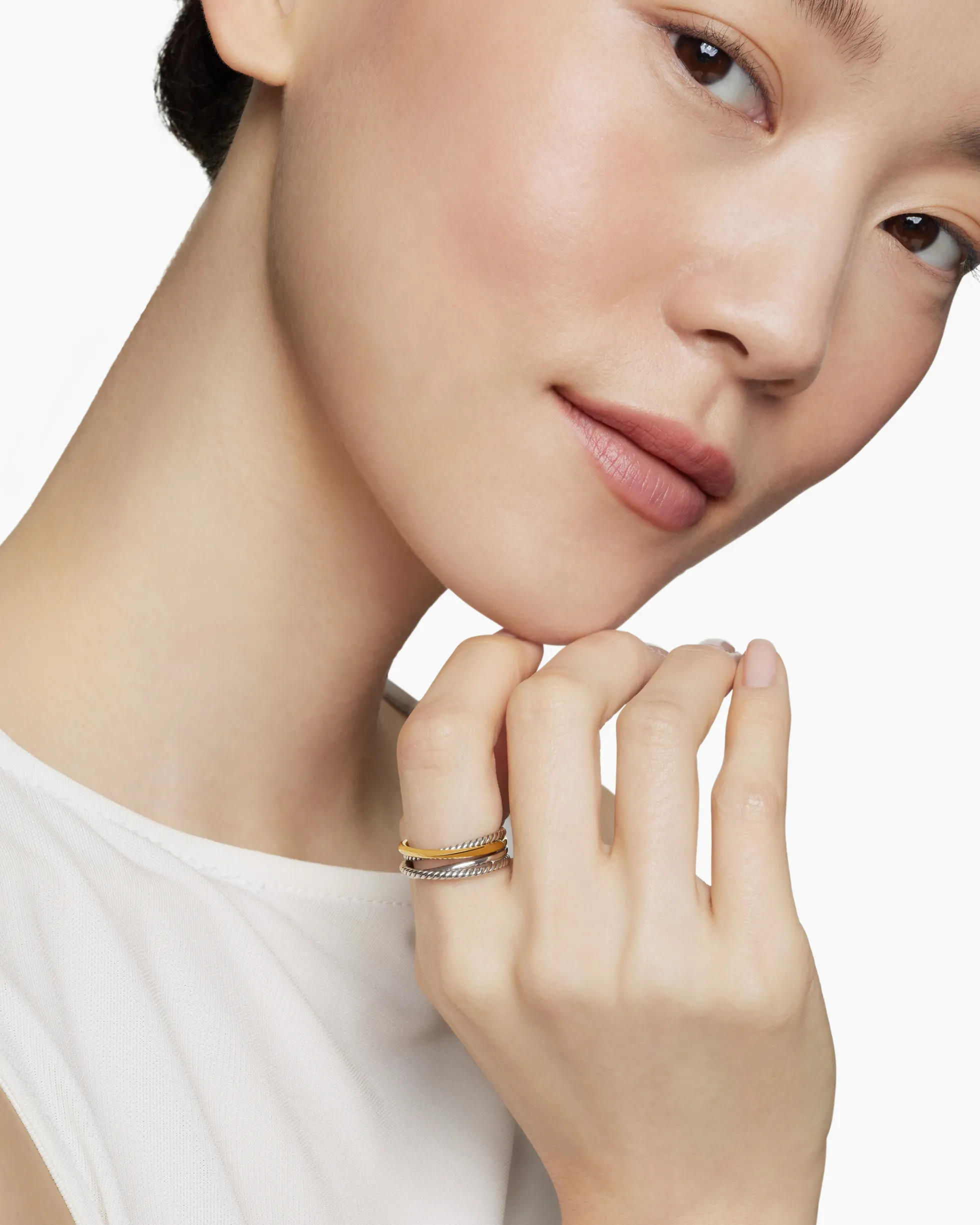Crossover Band Ring Sterling Silver with 18K Yellow Gold, 6.8mm