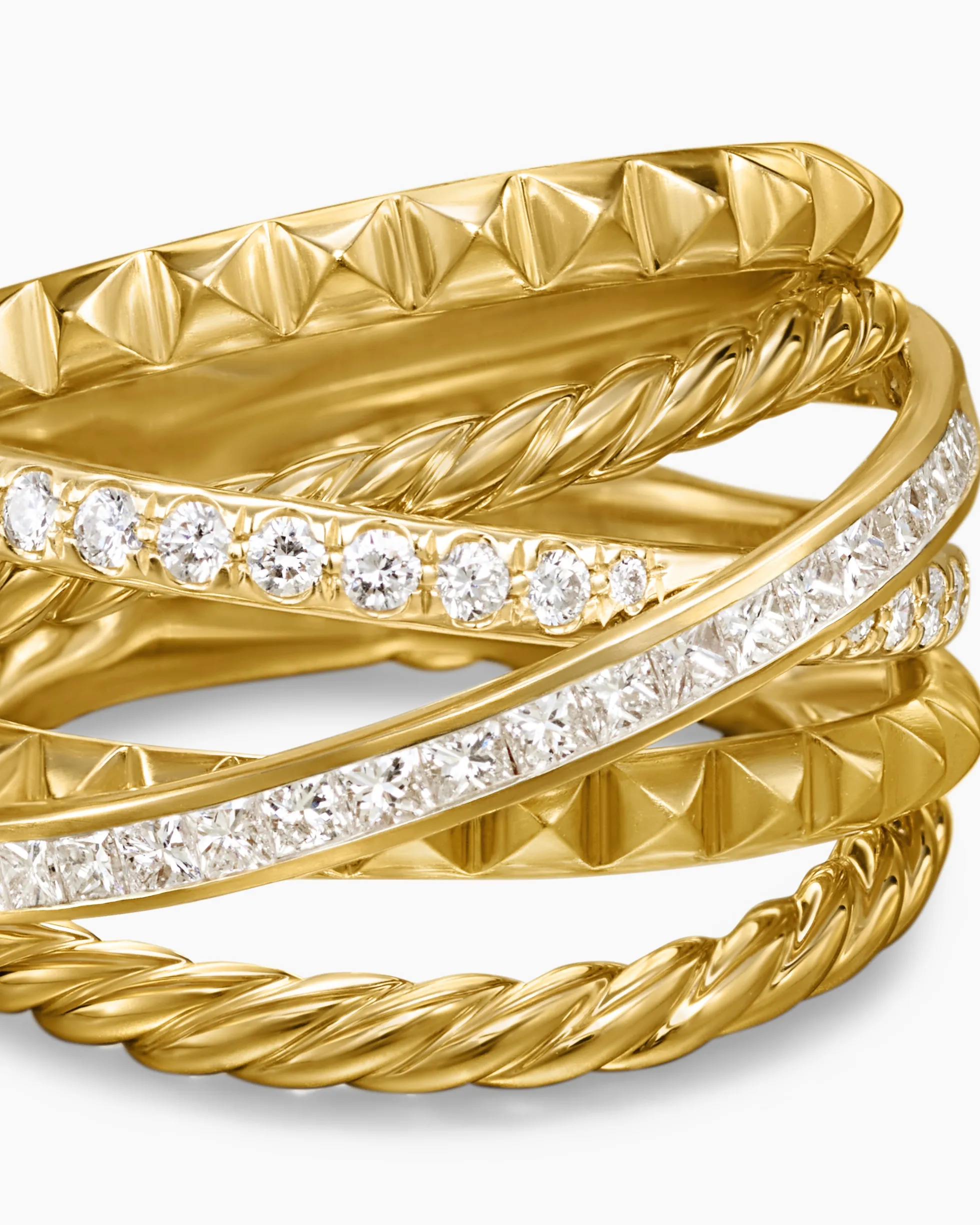 Crossover Trio Six Row Ring 18K Yellow Gold with Diamonds, 17.5mm