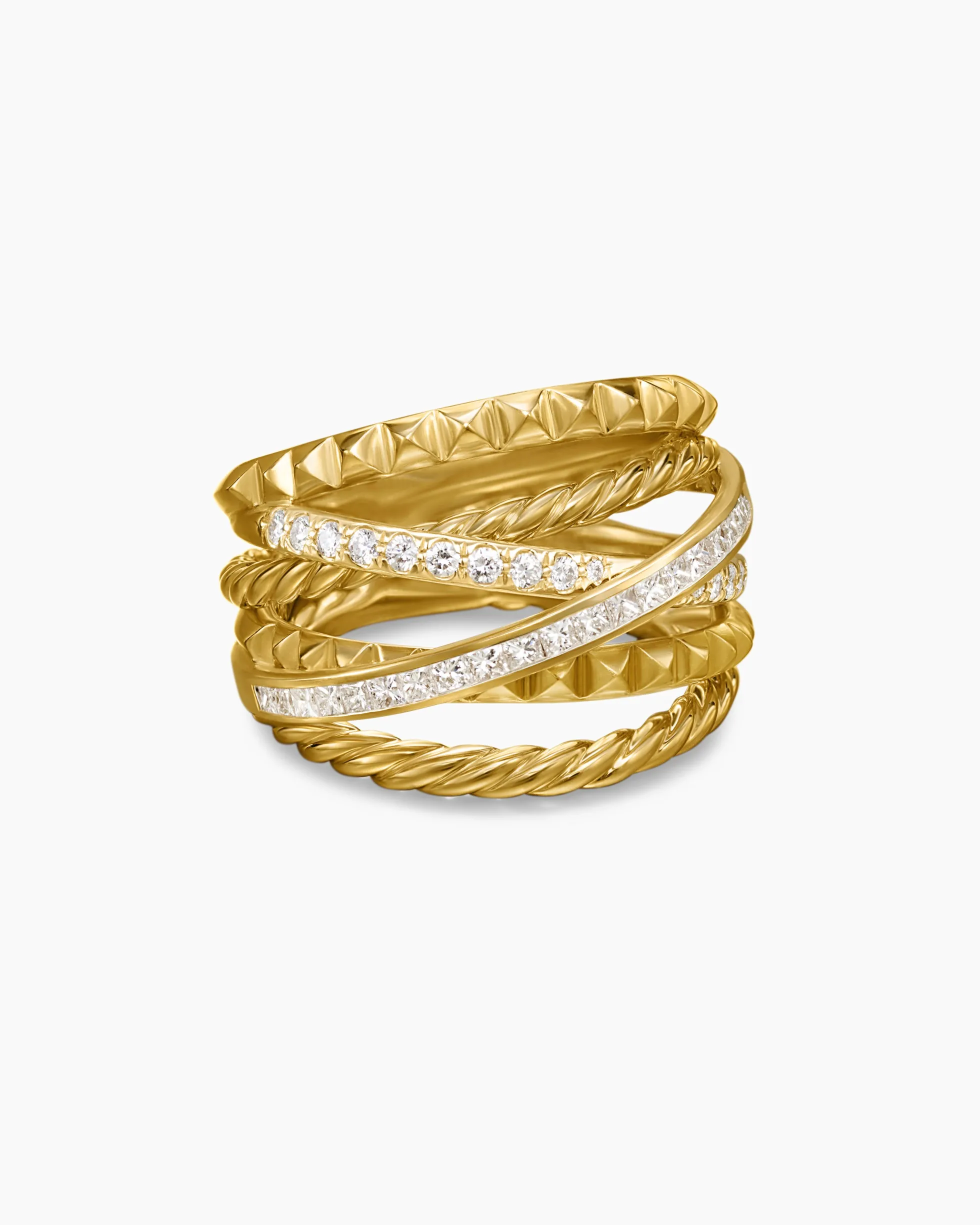 Crossover Trio Six Row Ring 18K Yellow Gold with Diamonds, 17.5mm