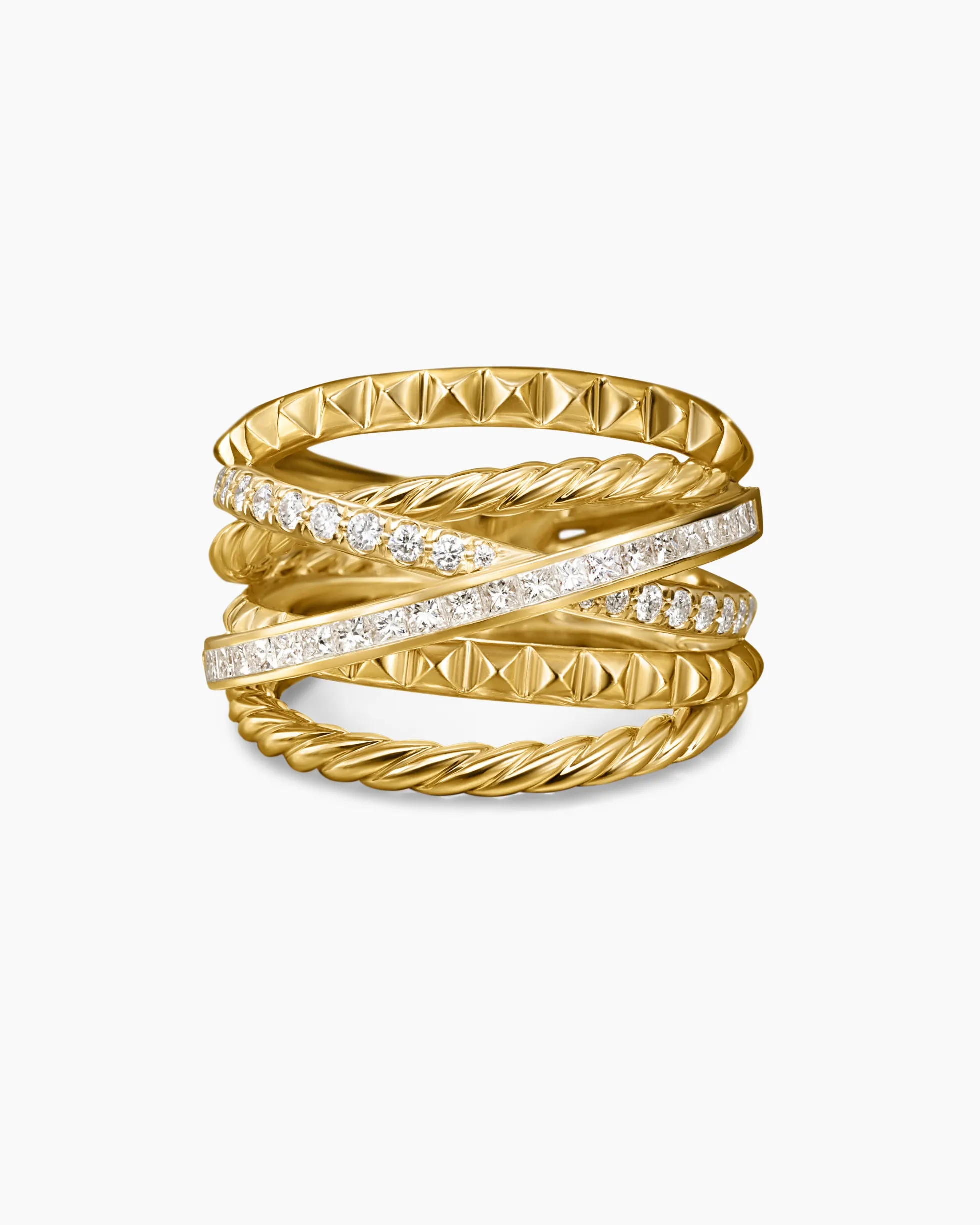 Crossover Trio Six Row Ring 18K Yellow Gold with Diamonds, 17.5mm