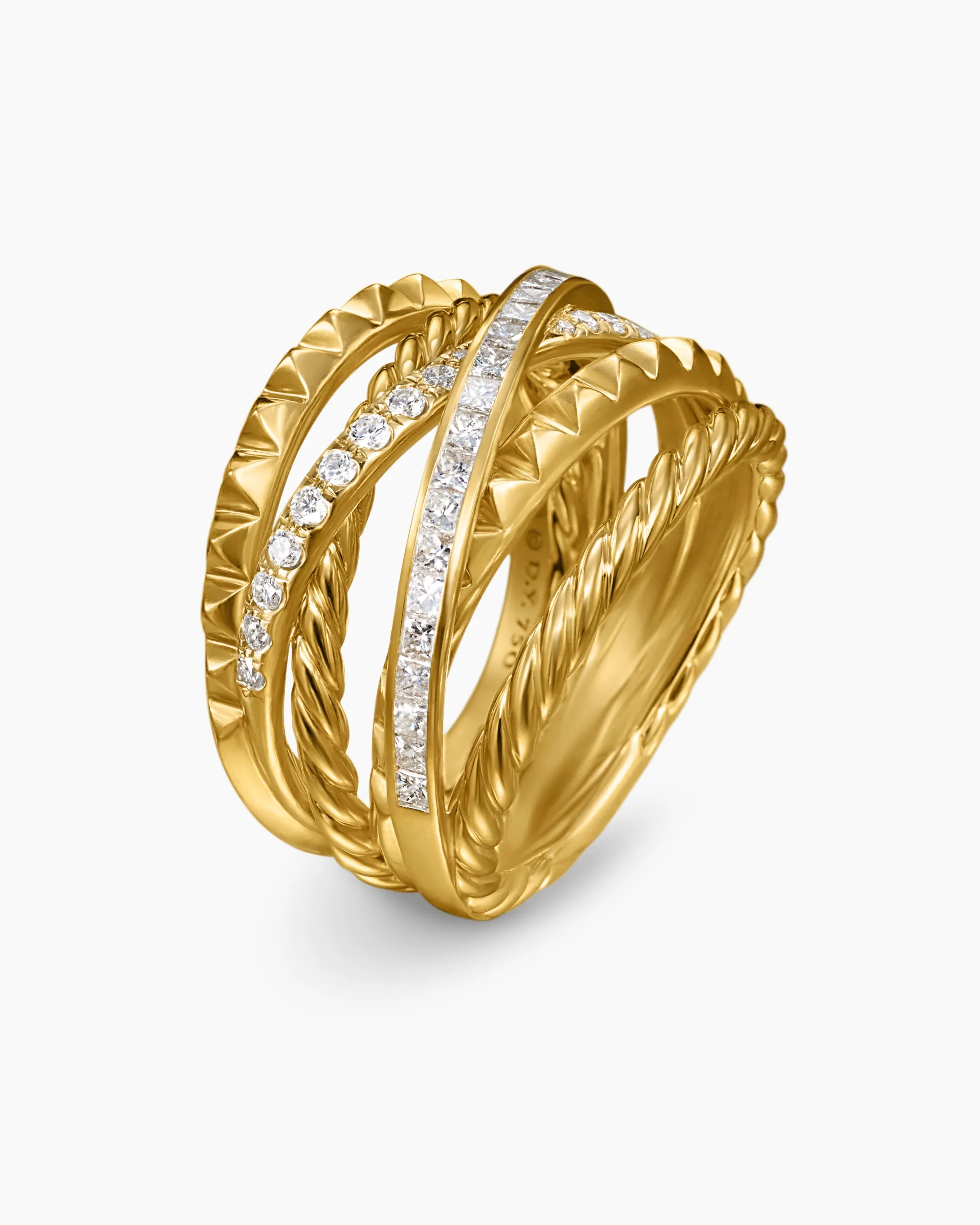 Crossover Trio Six Row Ring 18K Yellow Gold with Diamonds, 17.5mm