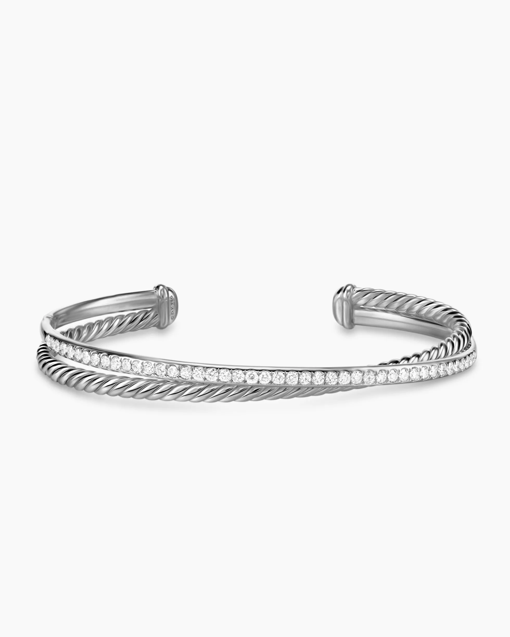 Crossover Two Row Bracelet Sterling Silver with Diamonds, 6mm