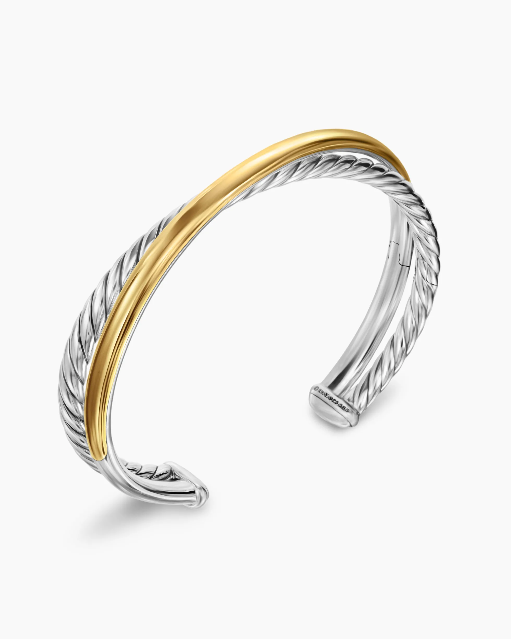 Crossover Two Row Cuff Bracelet Sterling Silver with 14K Yellow Gold, 10.7mm