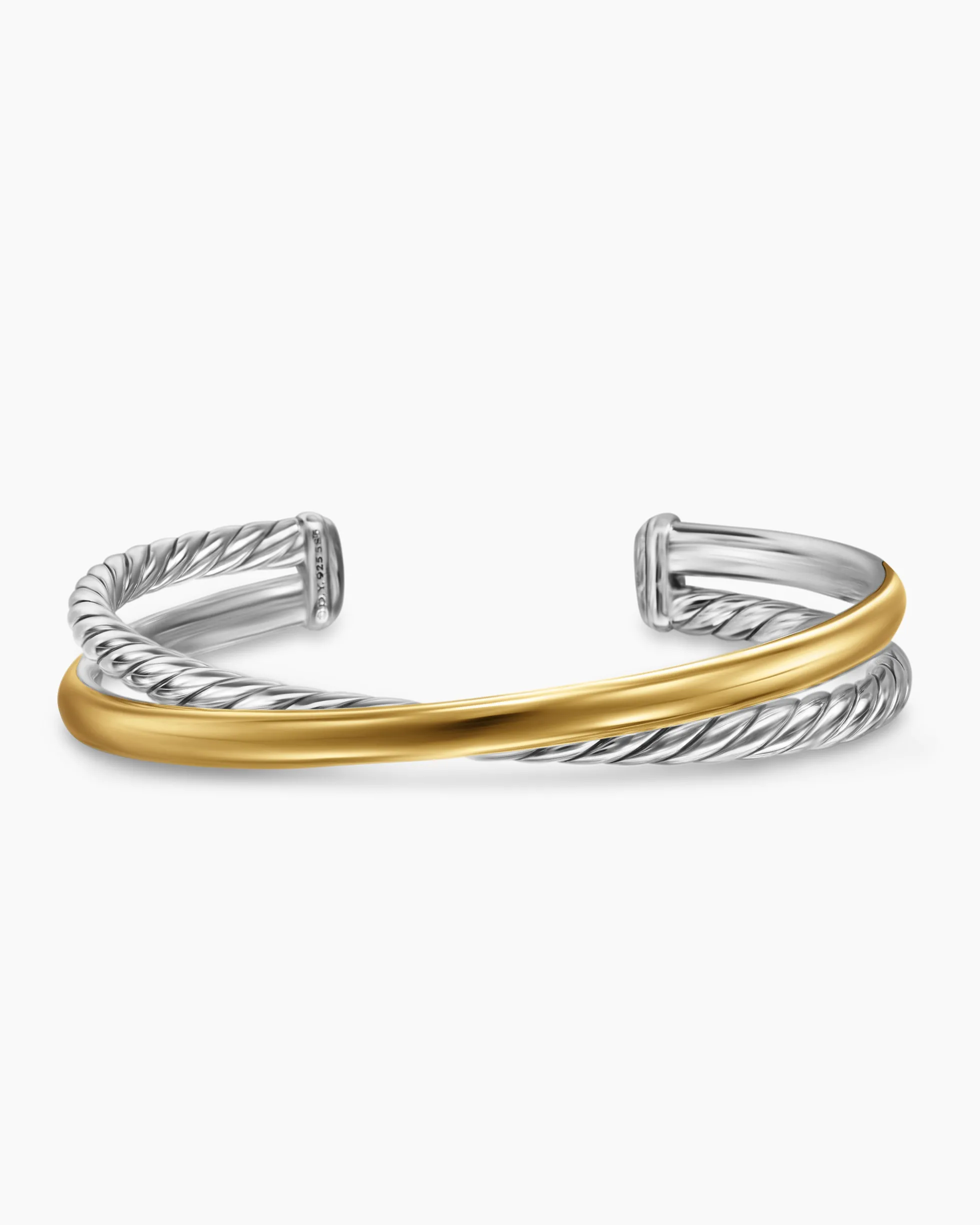 Crossover Two Row Cuff Bracelet Sterling Silver with 14K Yellow Gold, 10.7mm