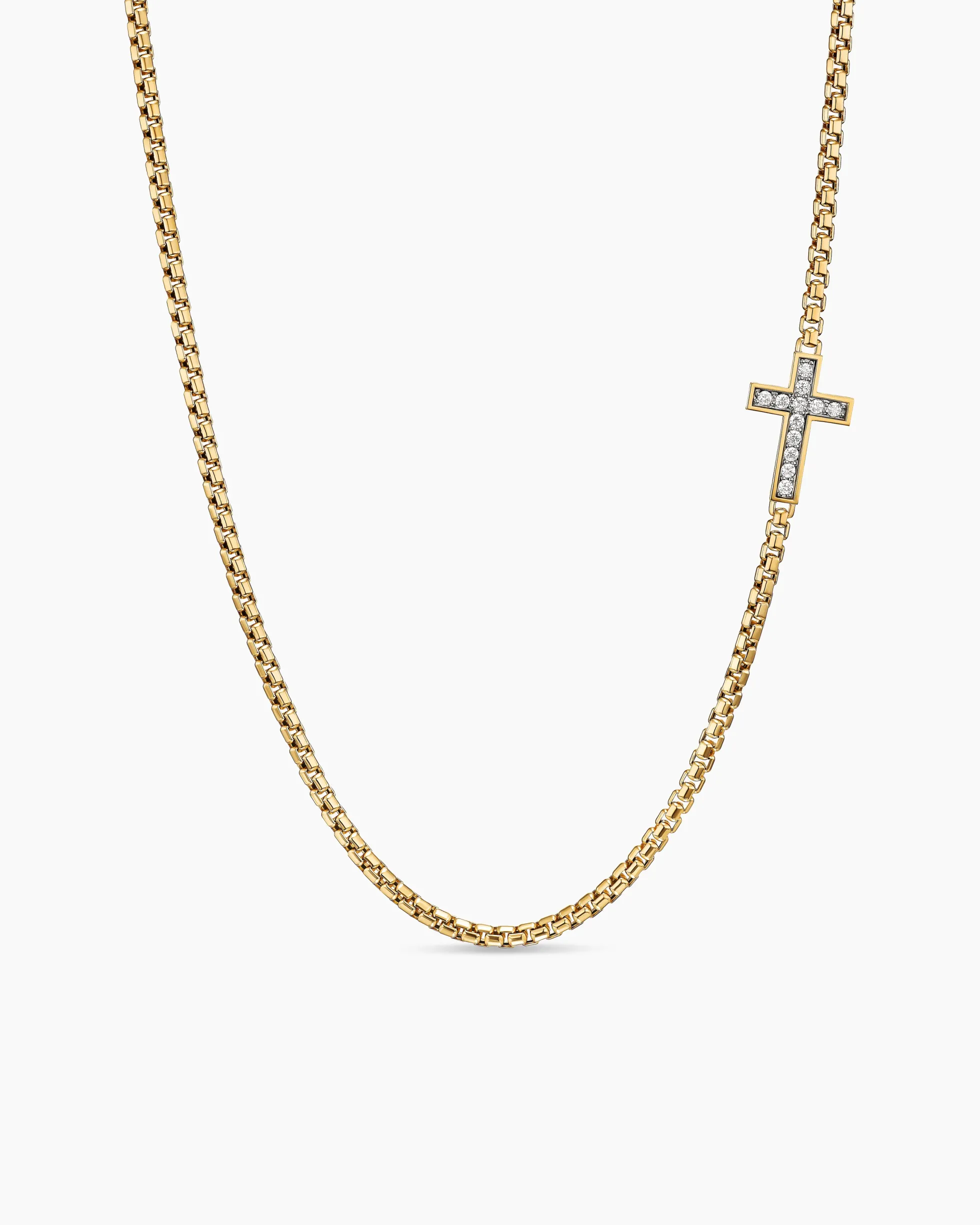 Cross Station Necklace 18K Yellow Gold with Diamonds, 3.4mm