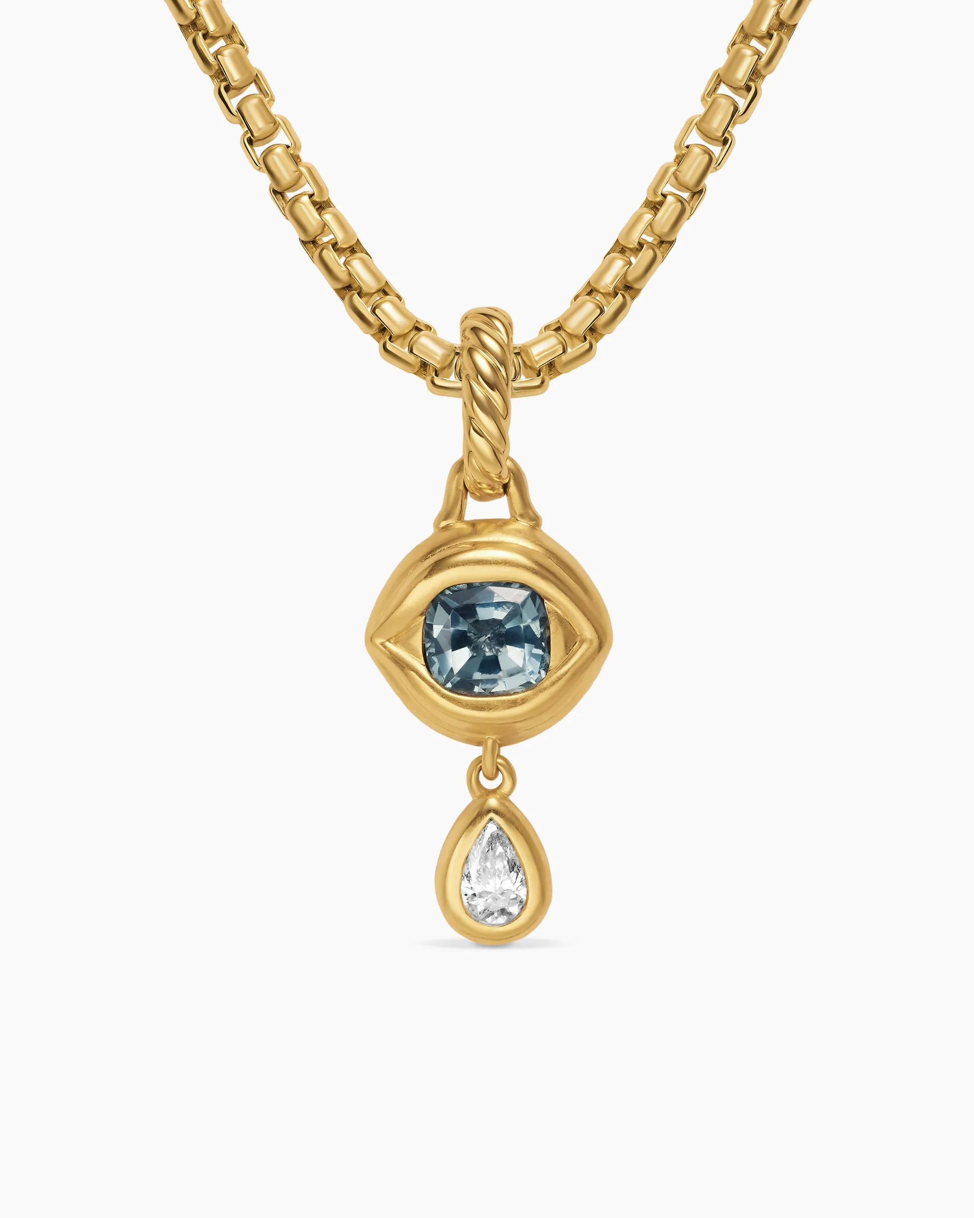 Crying Eye Amulet 18K Yellow Gold with Blue Spinel and Diamond, 16.7mm
