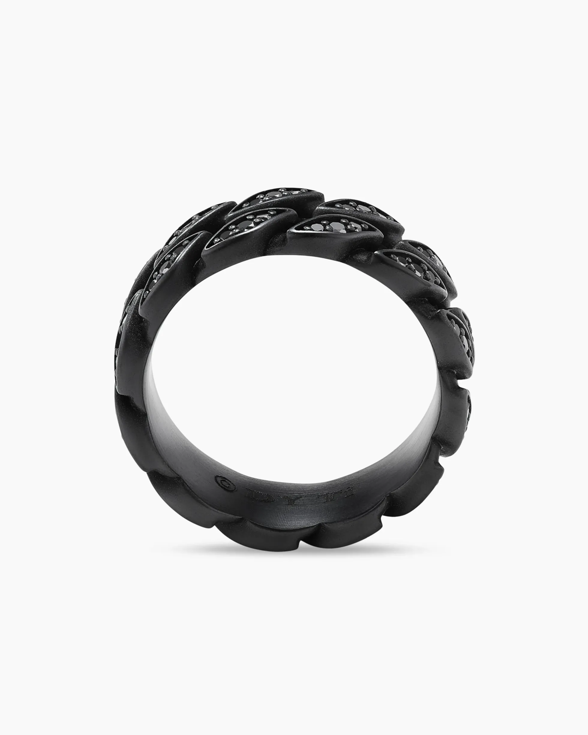 Curb Chain Band Ring Black Titanium with Black Diamonds, 8mm