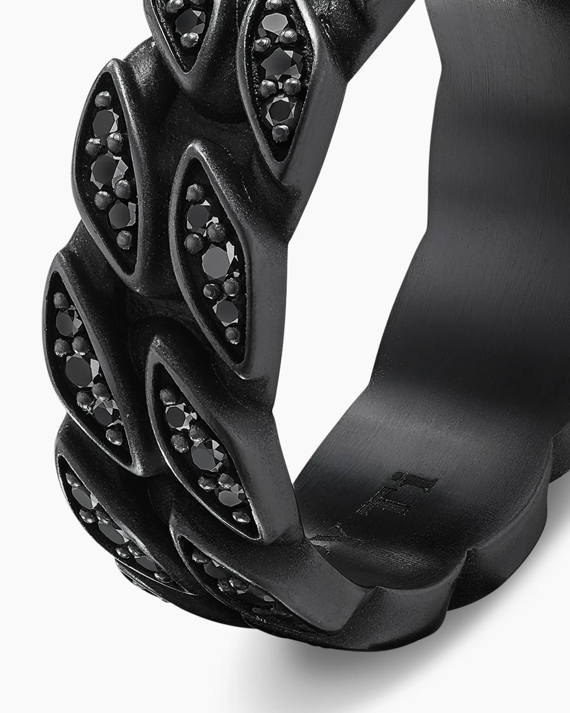Curb Chain Band Ring Black Titanium with Black Diamonds, 8mm