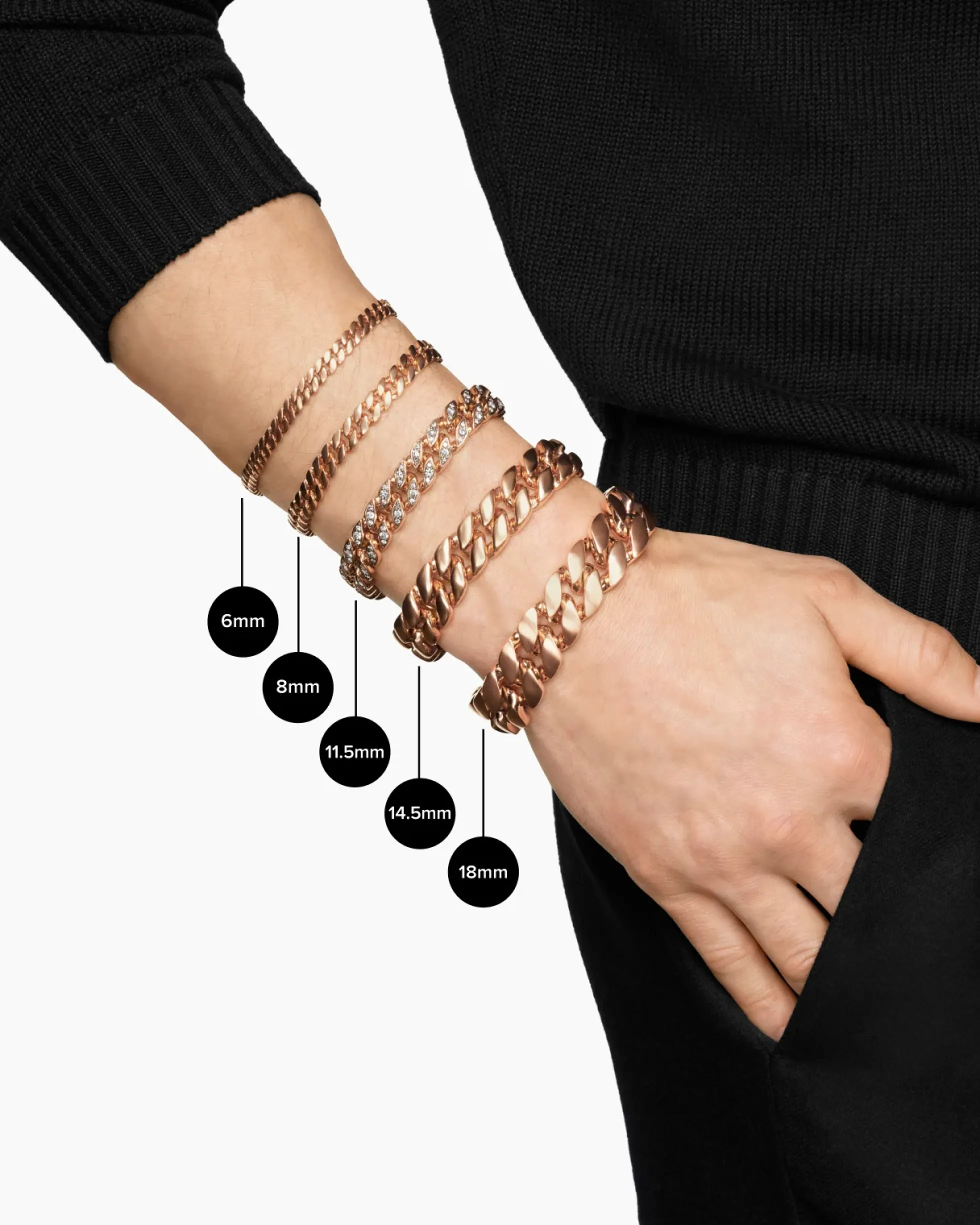 Curb Chain Bracelet 18K Rose Gold with Cognac Diamonds, 6mm