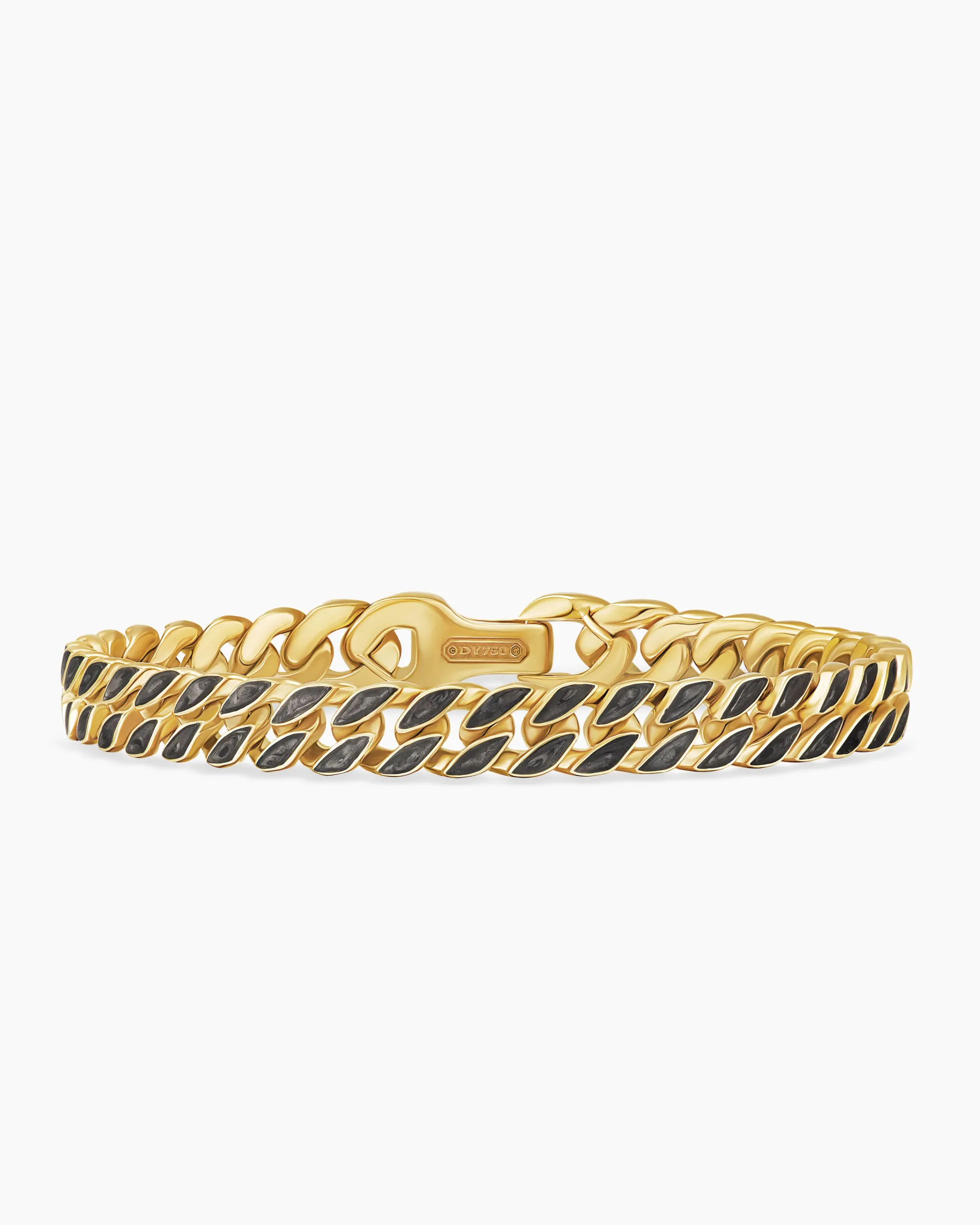 Curb Chain Bracelet 18K Yellow Gold with Forged Carbon, 8mm