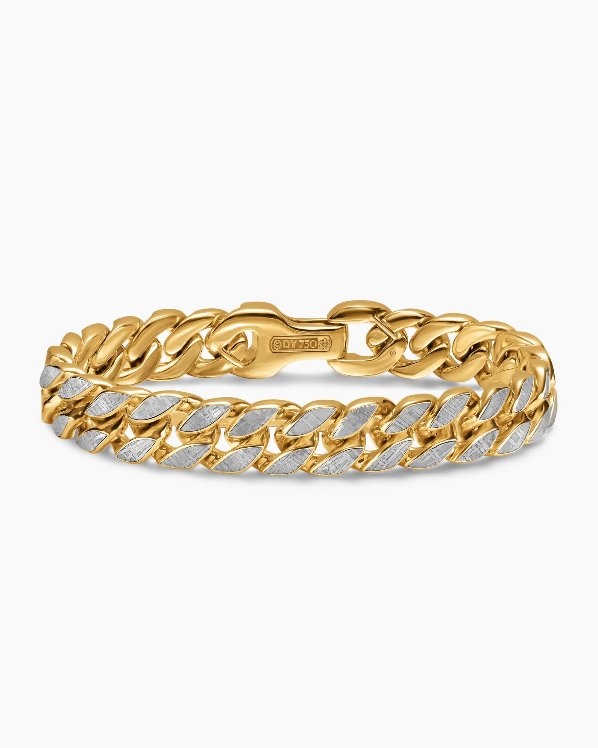 Curb Chain Bracelet 18K Yellow Gold with Meteorite, 11.5mm