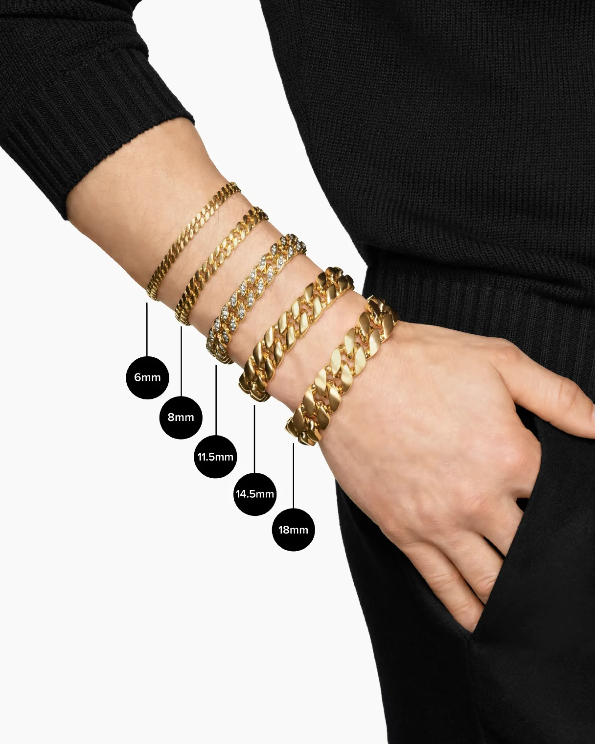 Curb Chain Bracelet 18K Yellow Gold with Meteorite, 14.5mm