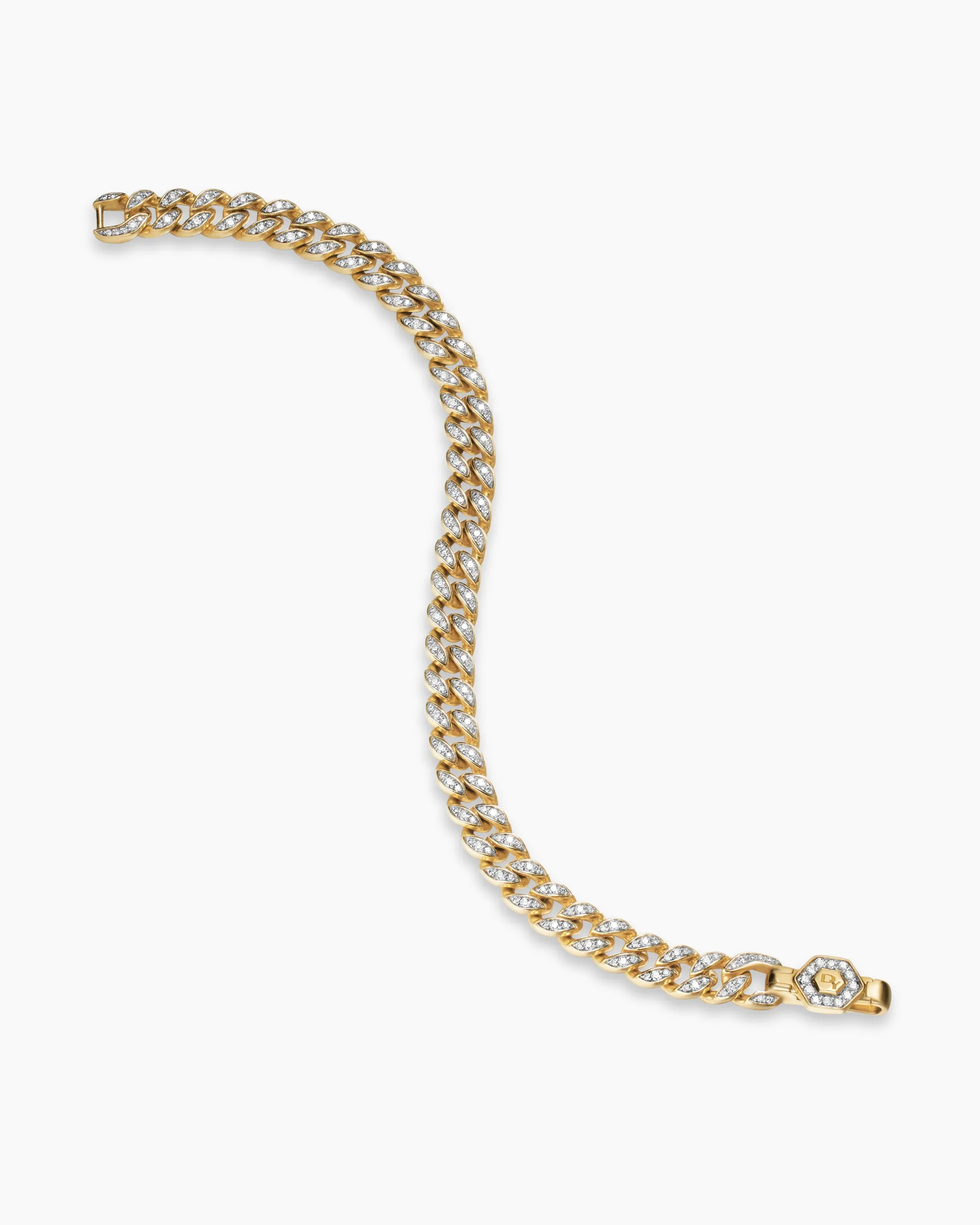 Curb Chain Bracelet 18K Yellow Gold with Diamonds, 7mm