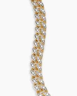 Curb Chain Bracelet 18K Yellow Gold with Diamonds, 7mm