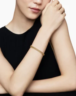 Curb Chain Bracelet 18K Yellow Gold with Diamonds, 7mm