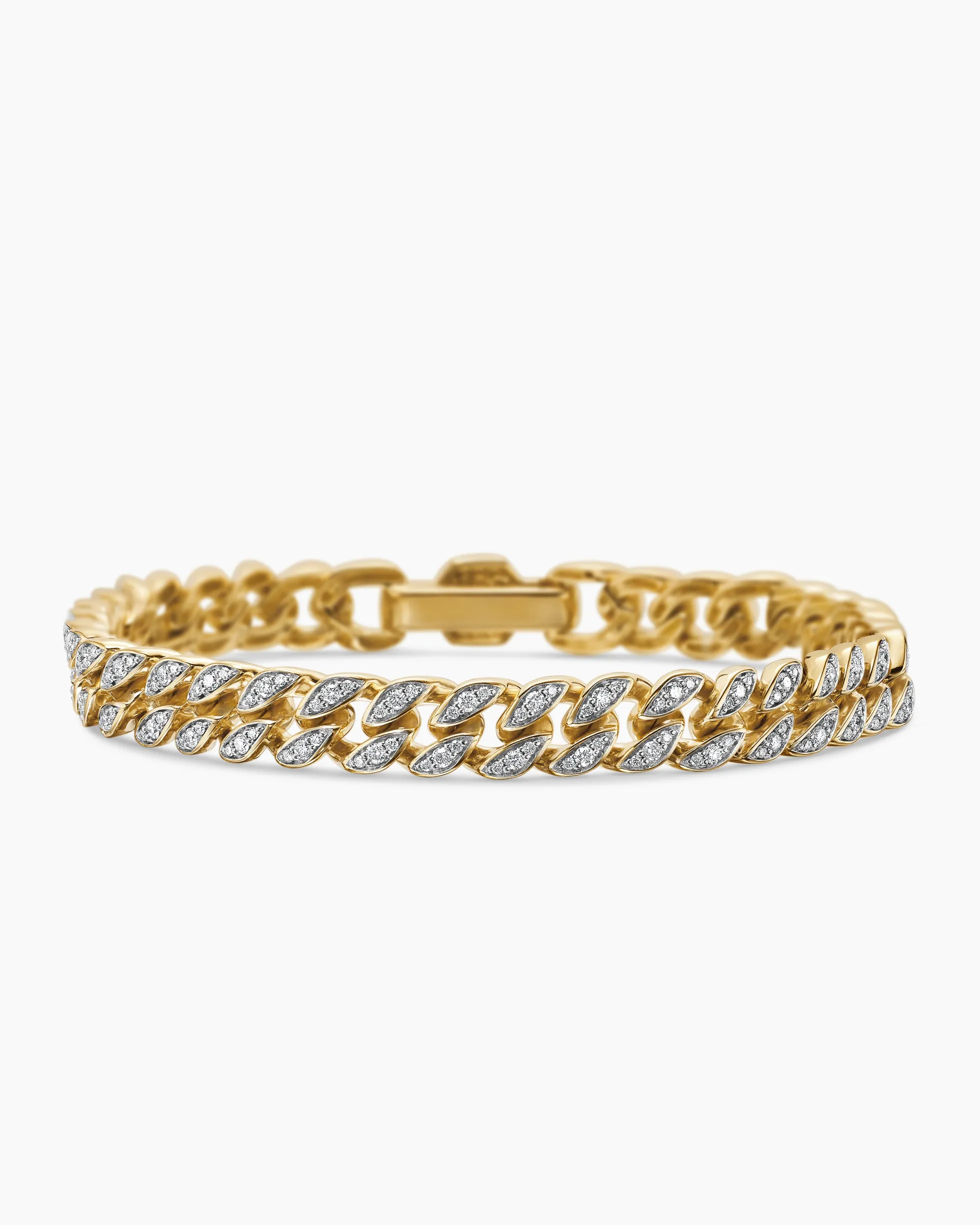 Curb Chain Bracelet 18K Yellow Gold with Diamonds, 7mm