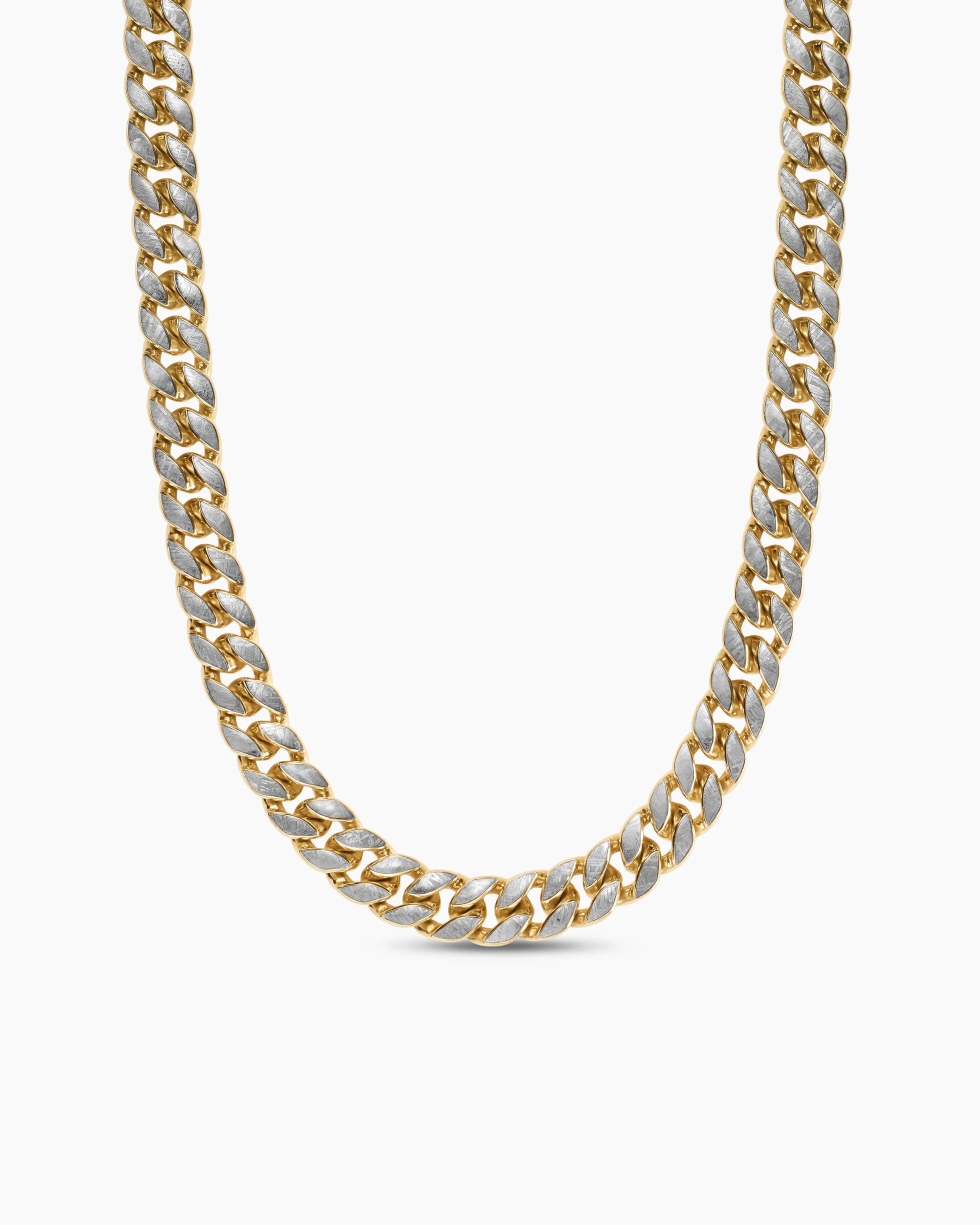 Curb Chain Necklace 18K Yellow Gold with Meteorite, 11.5mm