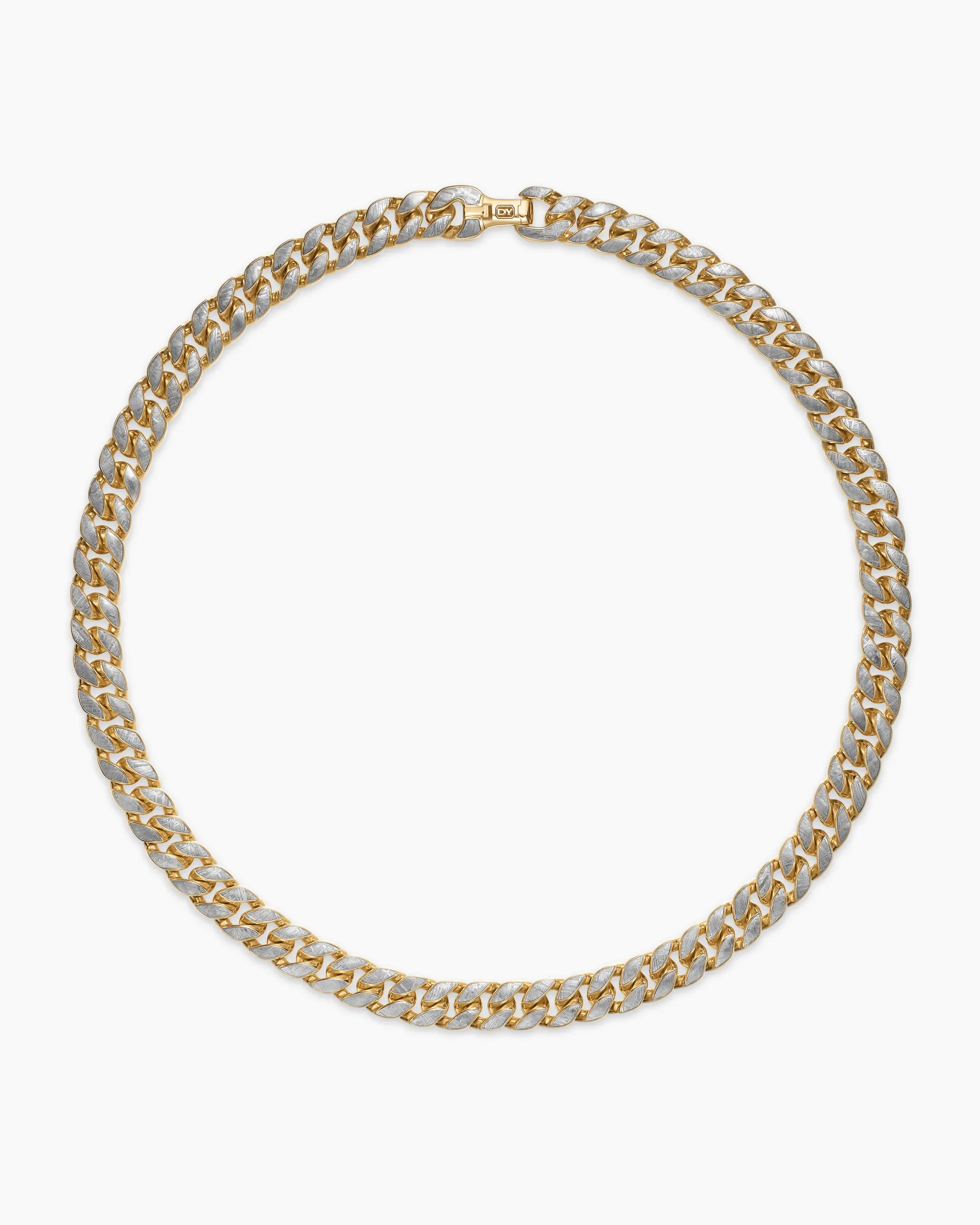 Curb Chain Necklace 18K Yellow Gold with Meteorite, 11.5mm