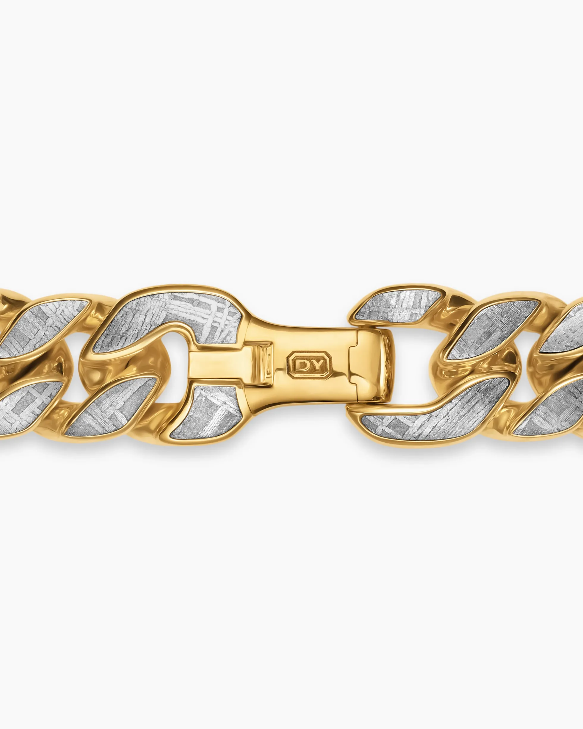 Curb Chain Necklace 18K Yellow Gold with Meteorite, 11.5mm
