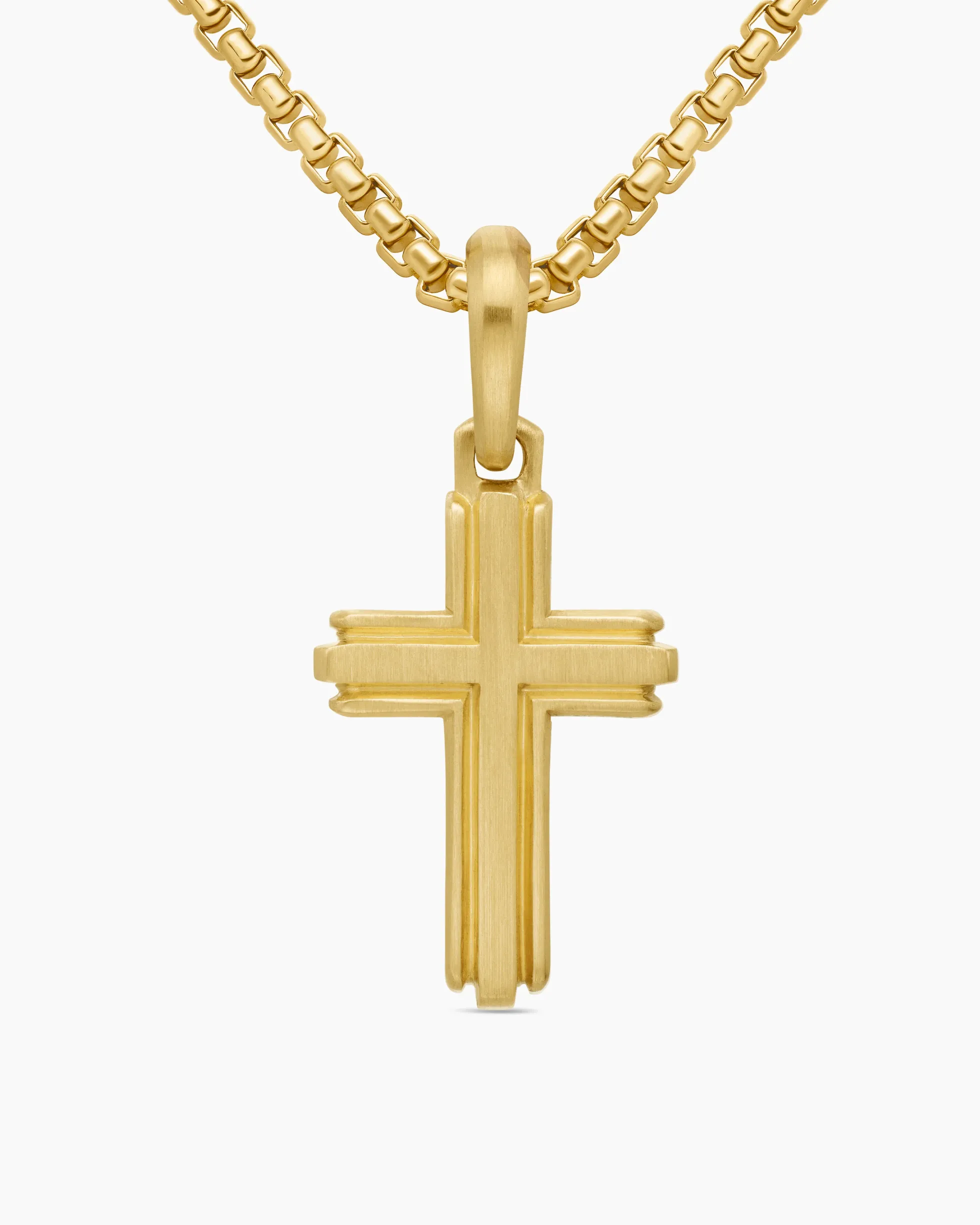Deco Cross Pendant 18K Yellow Gold, 27mm