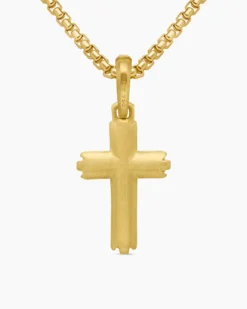 Deco Cross Pendant 18K Yellow Gold, 27mm